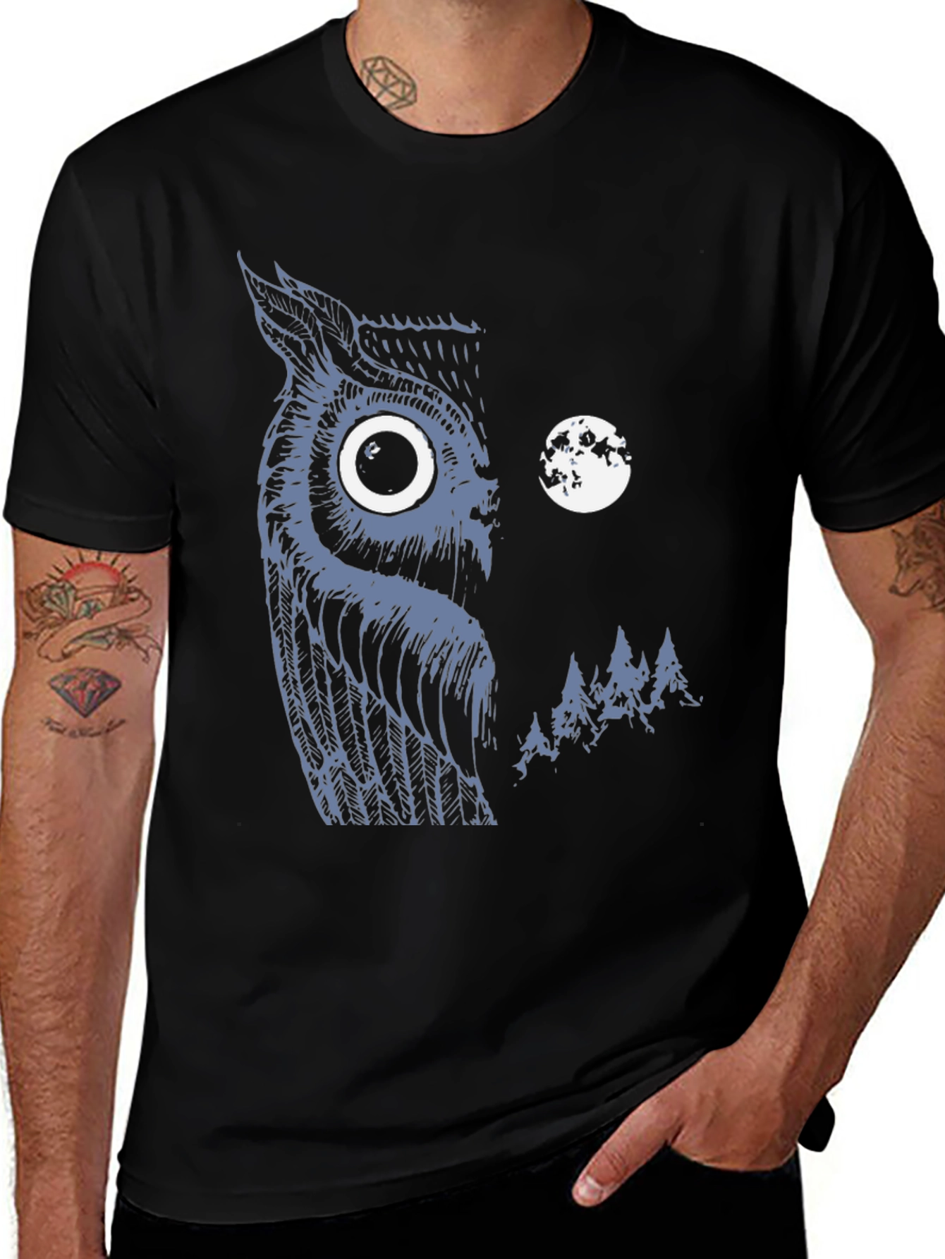 Black Owl & Moon Graphic Black T-Shirt main image