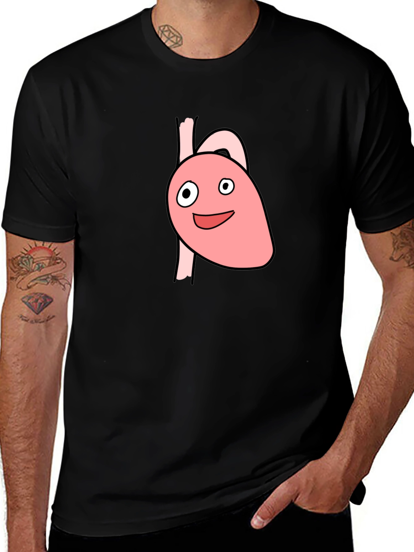 Variant 9 of Cartoon Heart Graphic T-Shirt - Black Cotton Tee