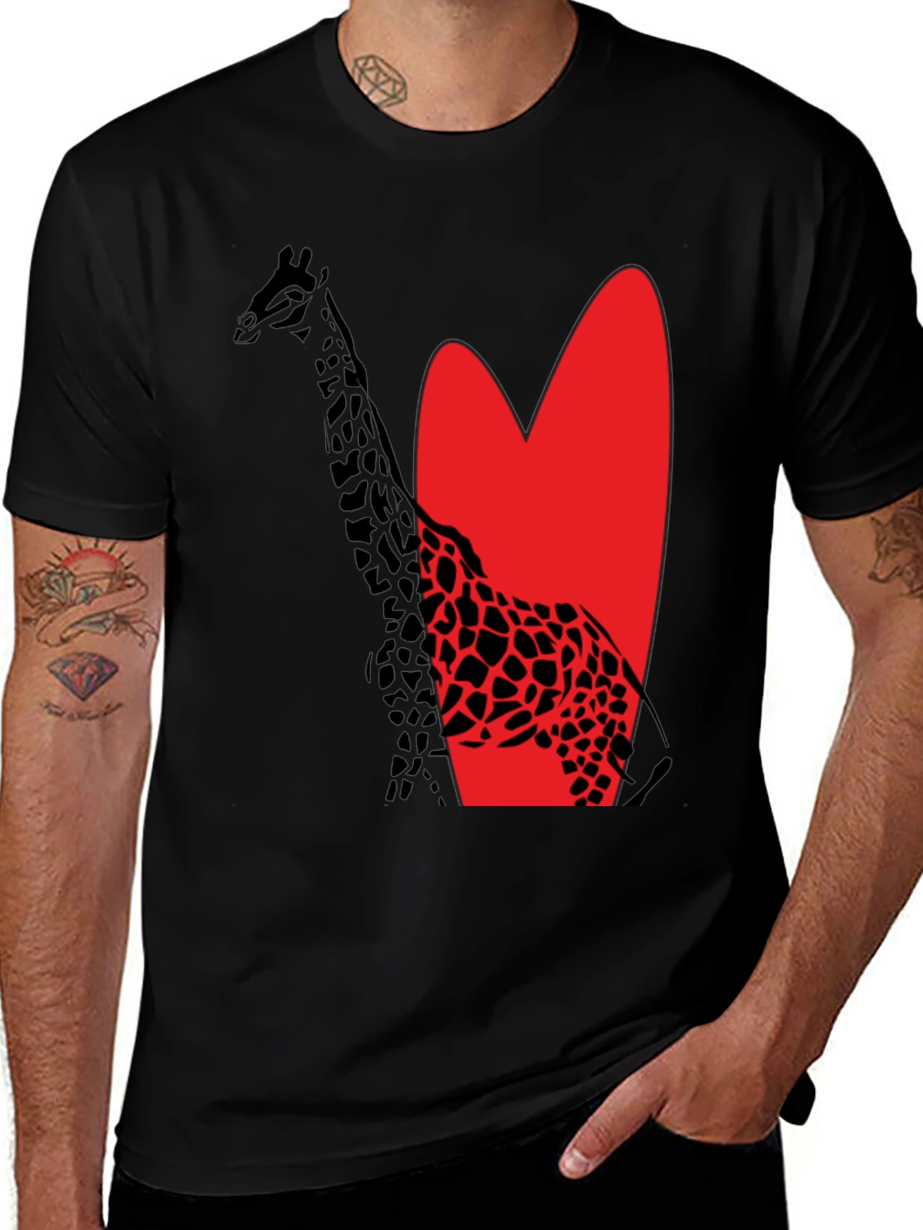 Variant 24 of Giraffe Heart Graphic Tee - Stylish Men's Black T-Shirt