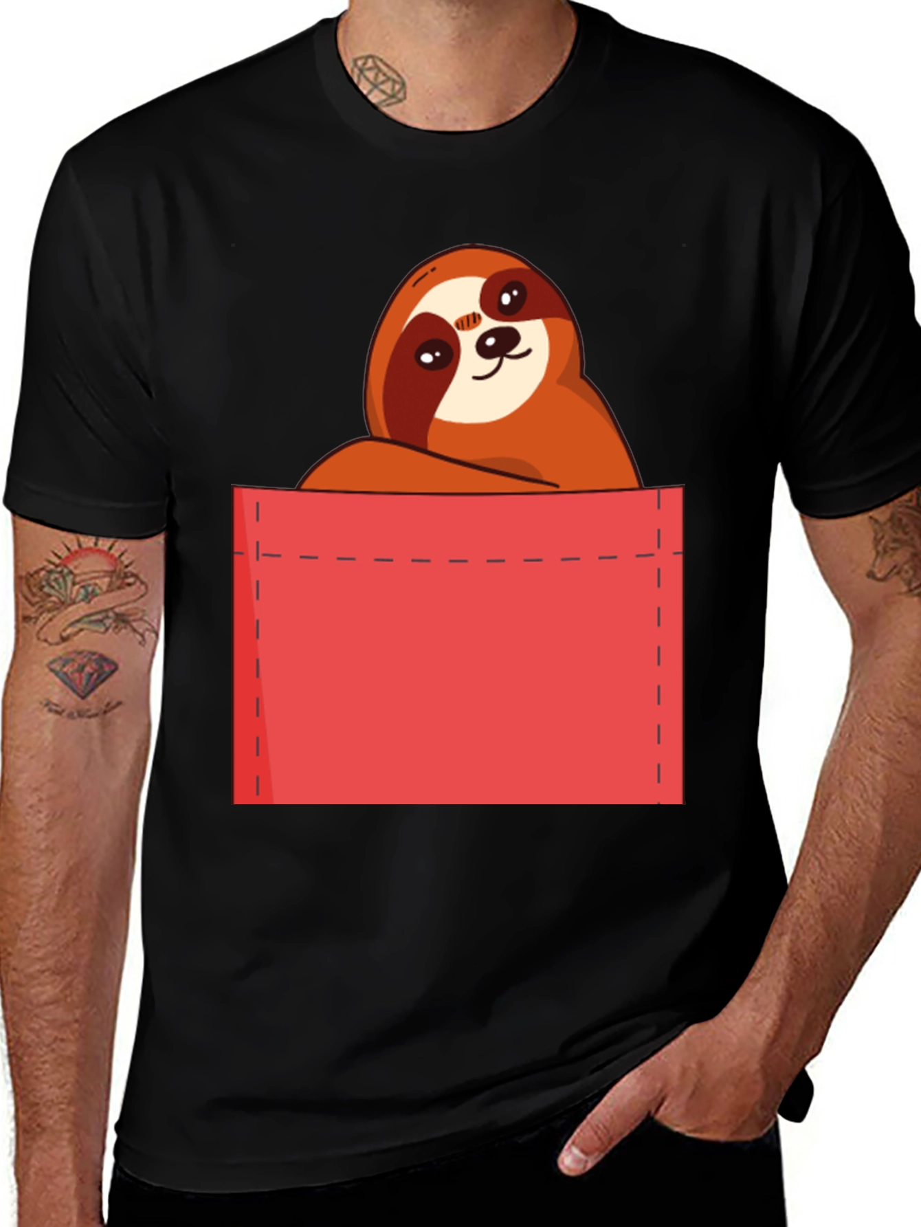 Variant 5 of Sloth in Pocket T-Shirt - Cute Cartoon Animal Tee