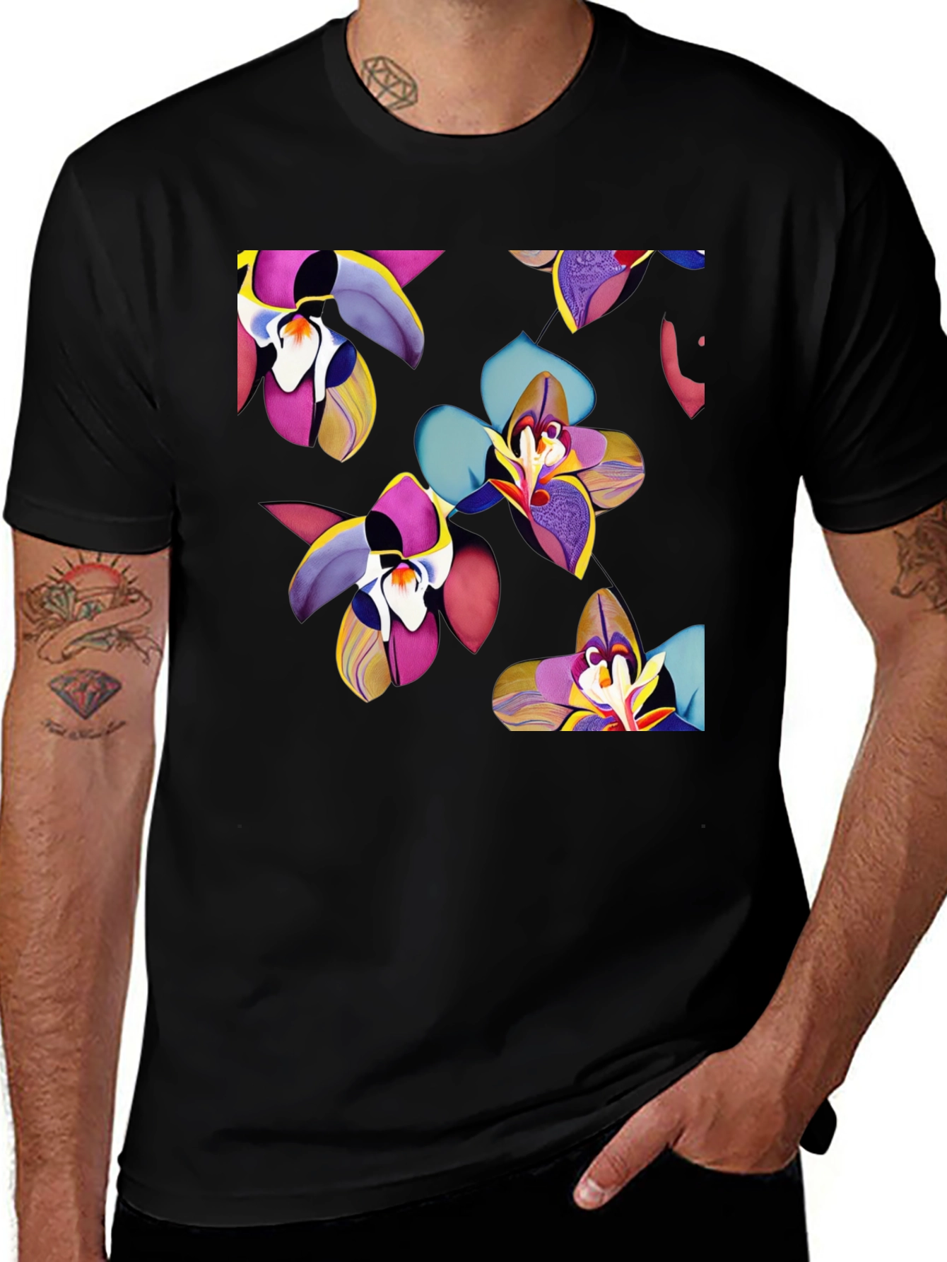 Variant 11 of Floral Orchid Print T-Shirt