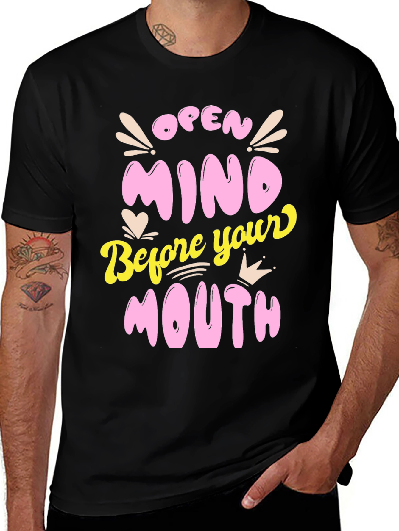 Variant 12 of Open Mind Graphic Tee - Black Unisex T-Shirt