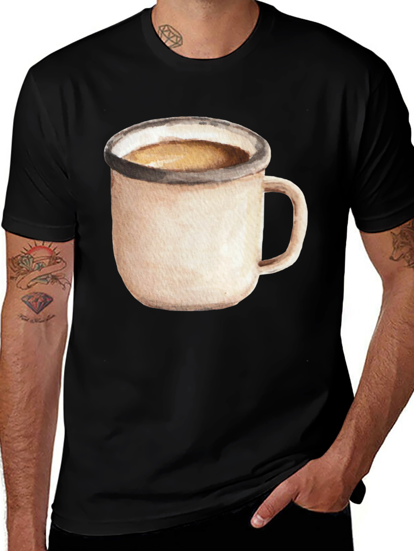 Variant 13 of Coffee Mug Graphic Tee - Black Cotton T-Shirt