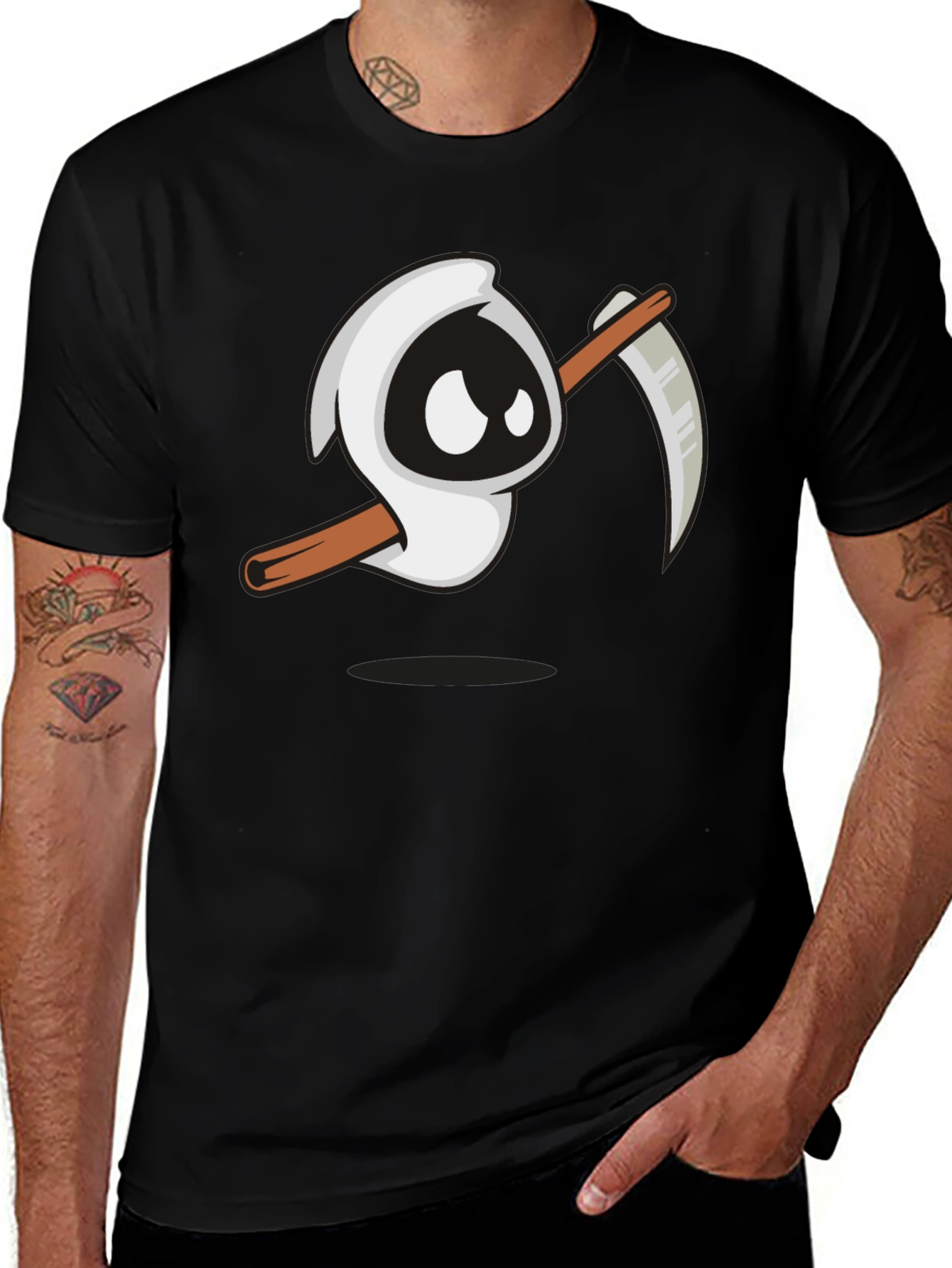 Variant 24 of Cartoon Grim Reaper Graphic T-Shirt - Black Tee