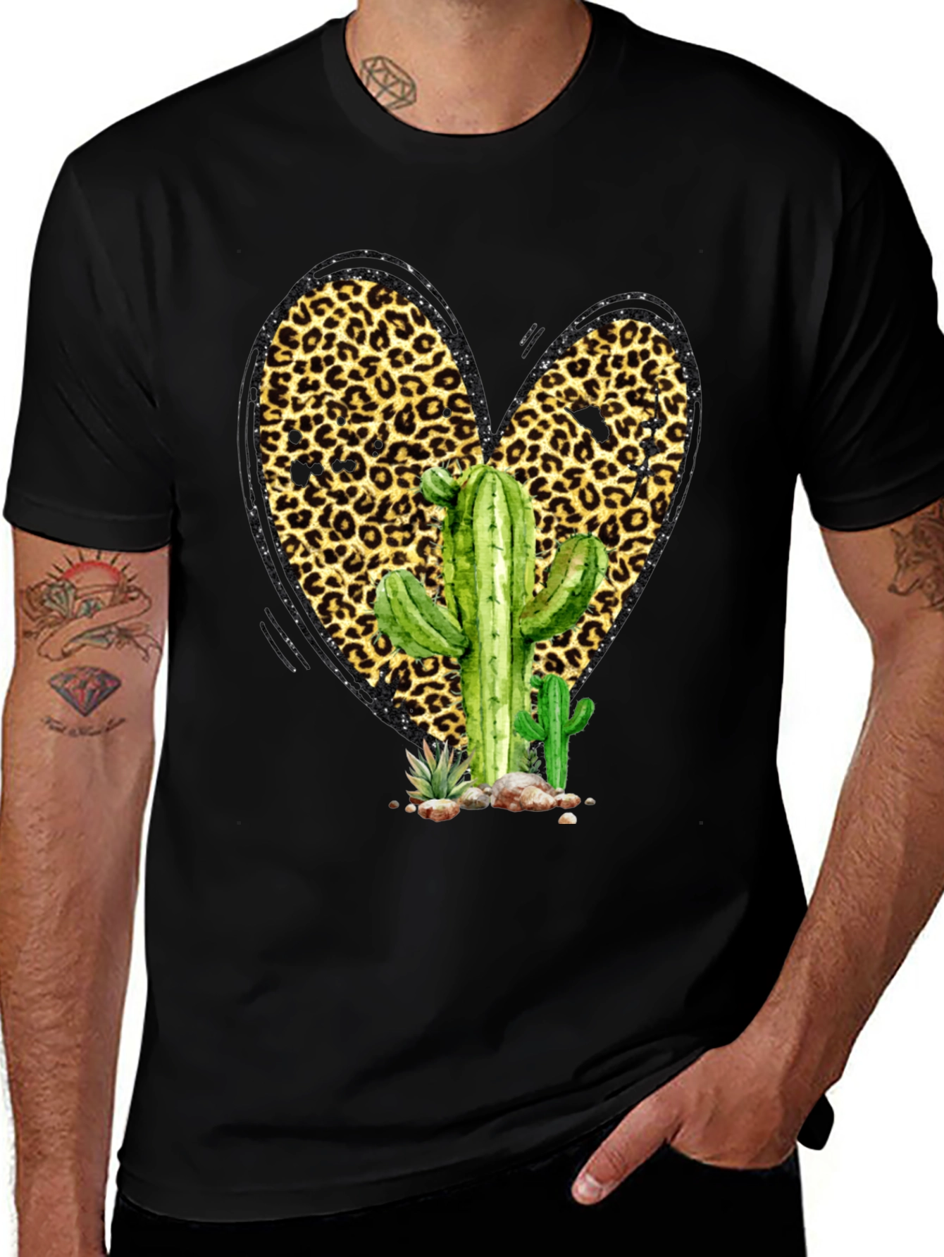 Cactus Leopard Heart Graphic Tee