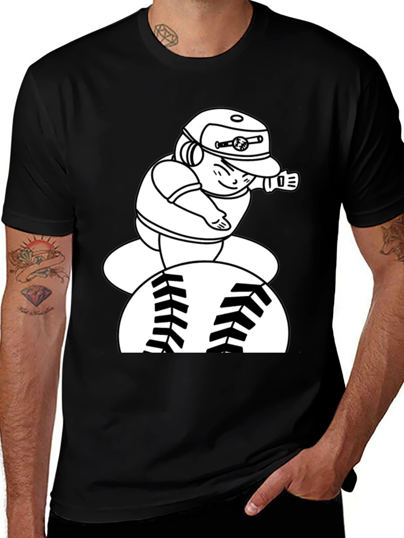Variant 6 of Baseball Catcher Graphic Tee - Black Cotton Shirt