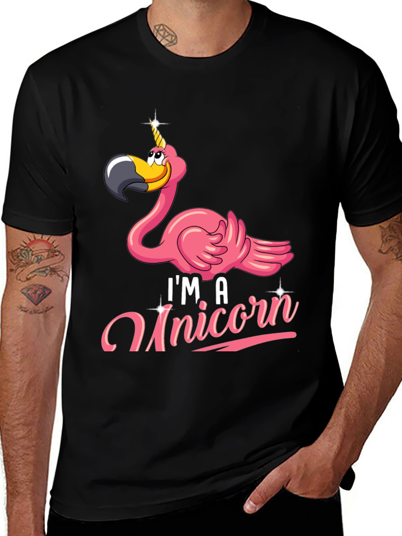 Variant 5 of Funny Flamingo Unicorn Men's Black T-Shirt