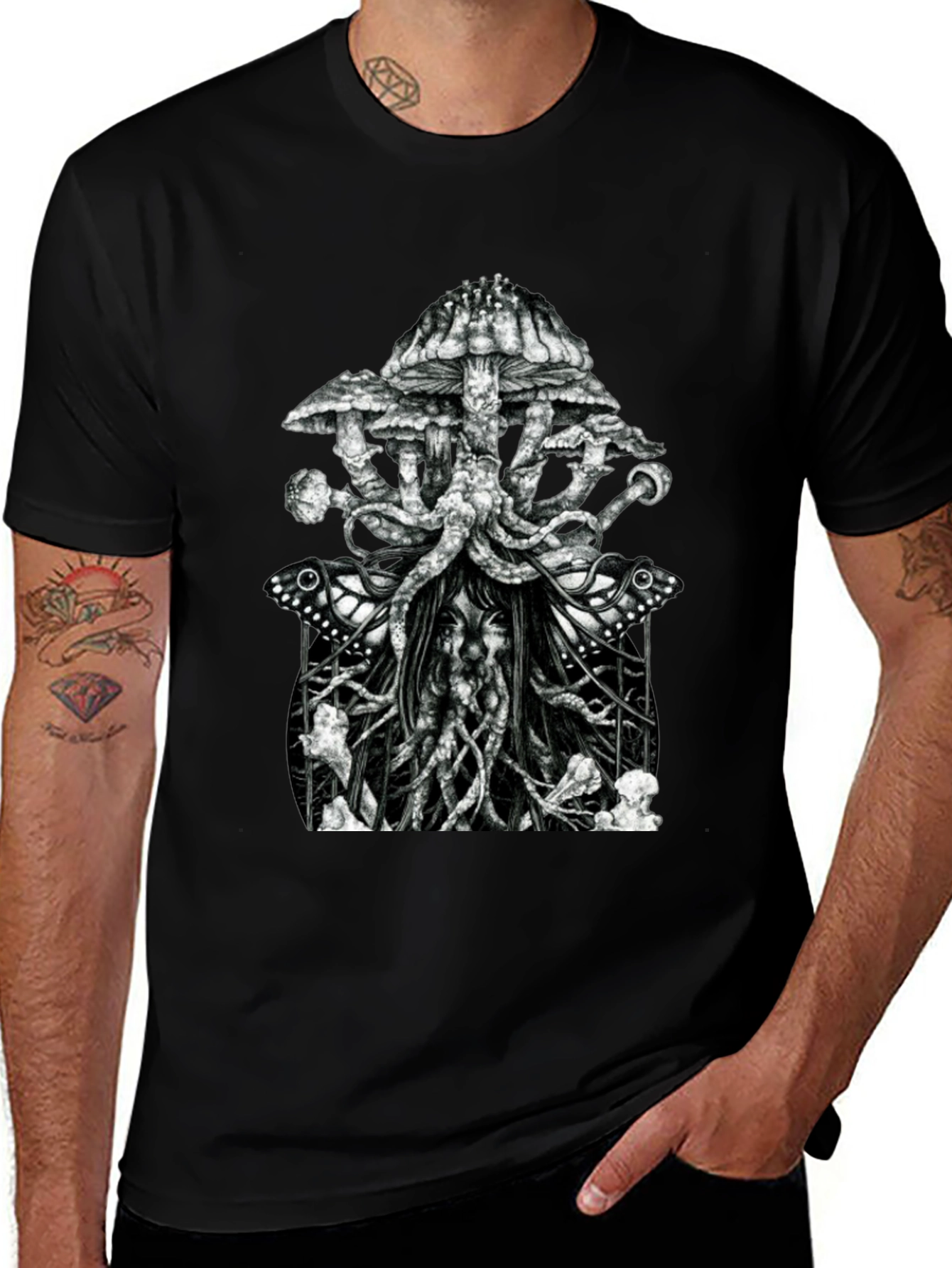 Variant 3 of Mushroom & Butterfly Graphic Tee - Unique Design