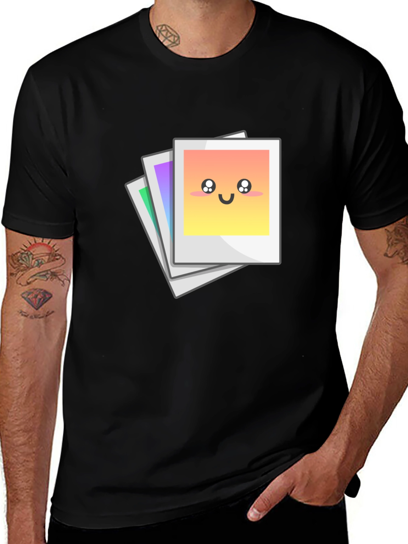 Variant 28 of Cute Photo Stack Black T-Shirt