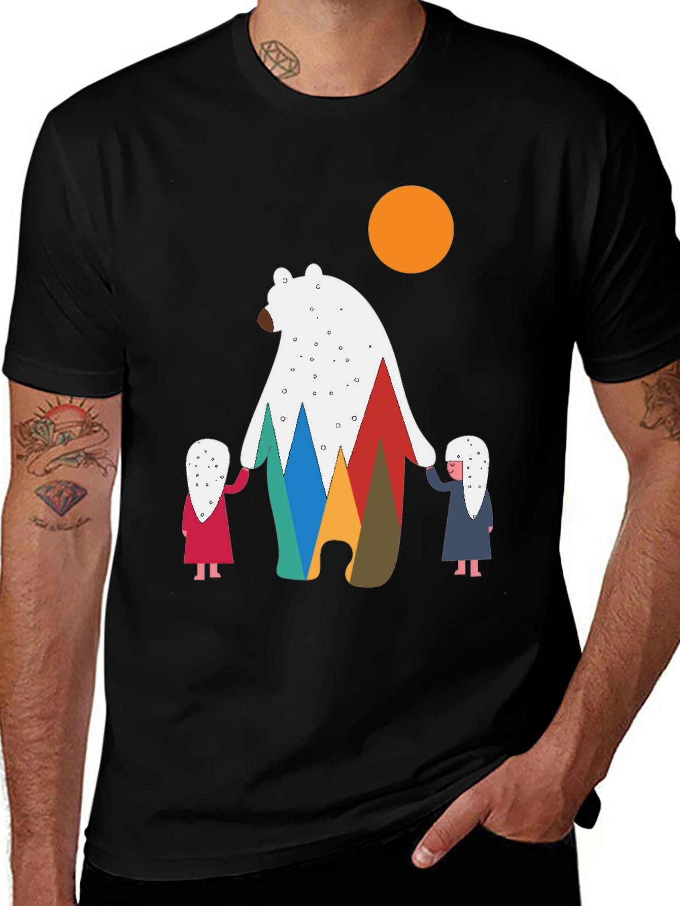 Variant 9 of Bear and Children Graphic Tee - Modern Crew Neck T-Shirt