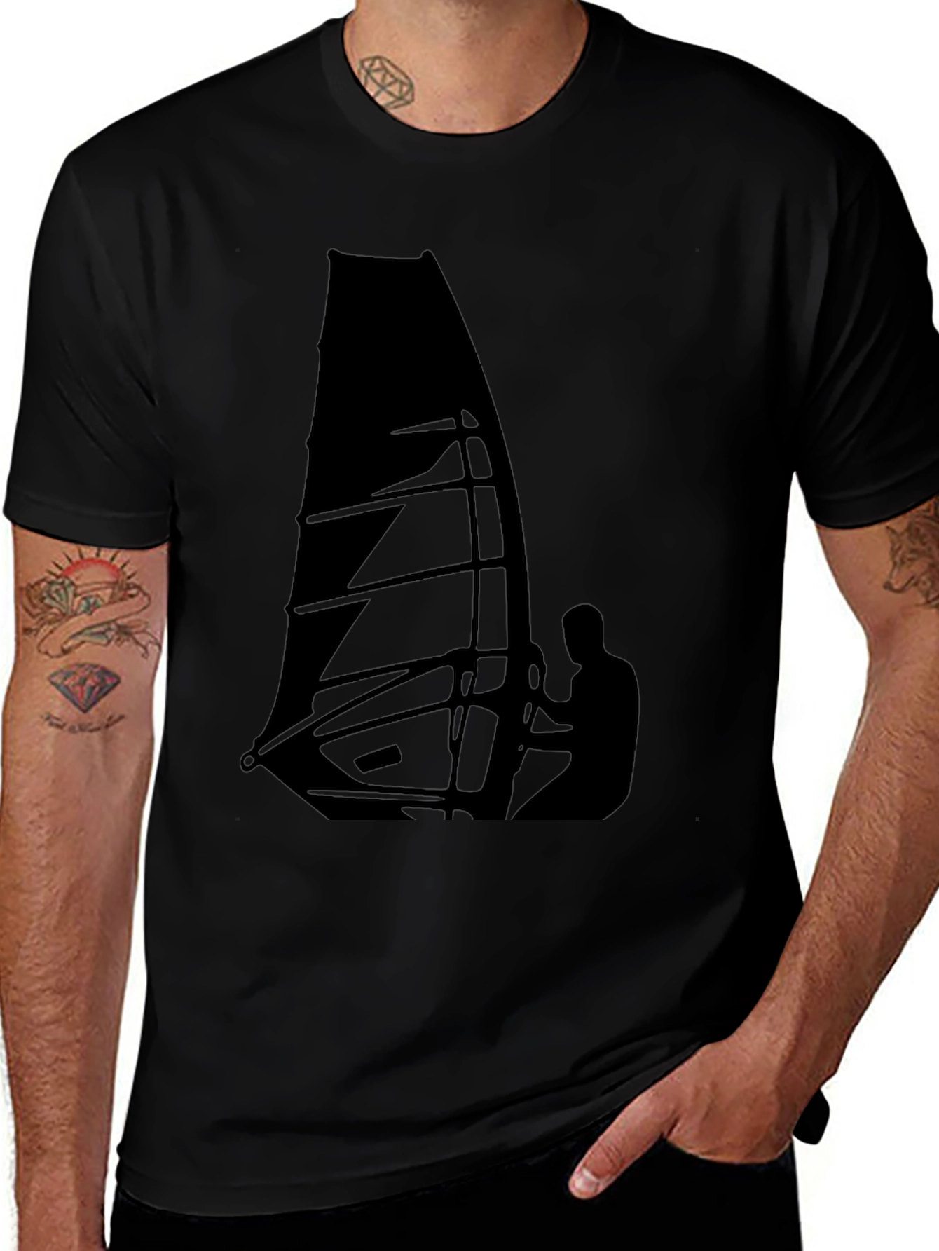 Variant 27 of Windsurfing Graphic Tee - Black Cotton T-Shirt