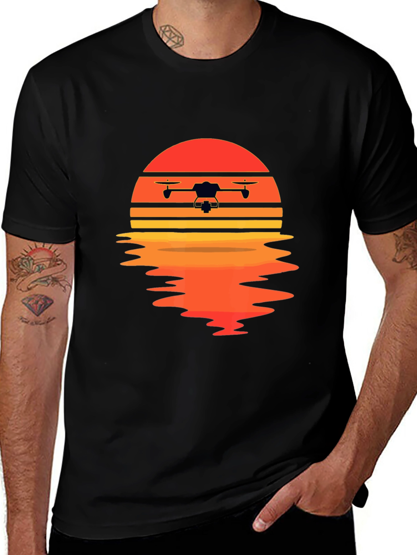 Drone Sunset Graphic Tee - Aviation Enthusiast Shirt