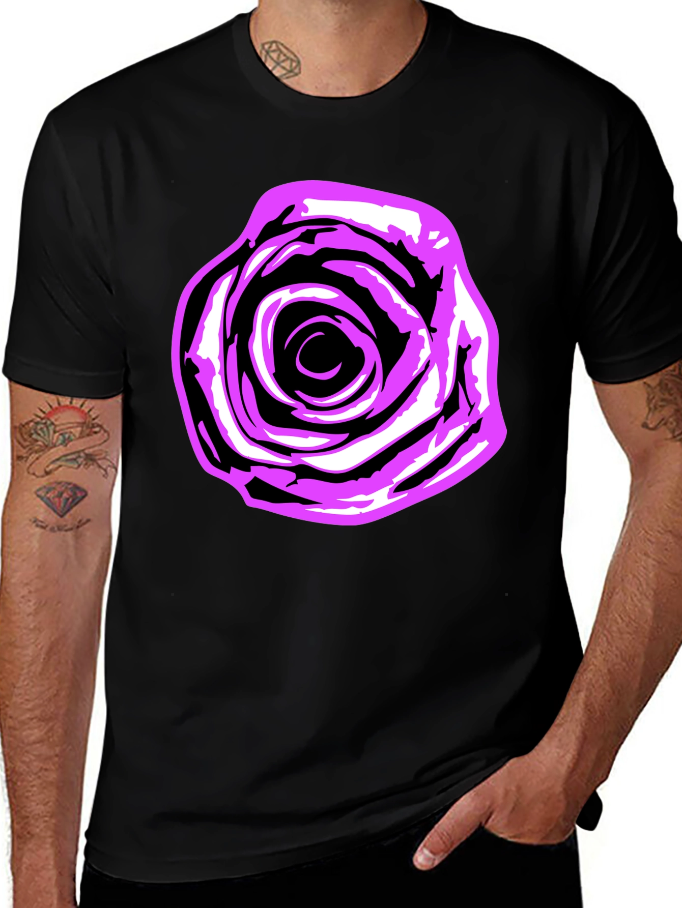 Variant 12 of Rose Graphic Tee - Bold Black Cotton Shirt