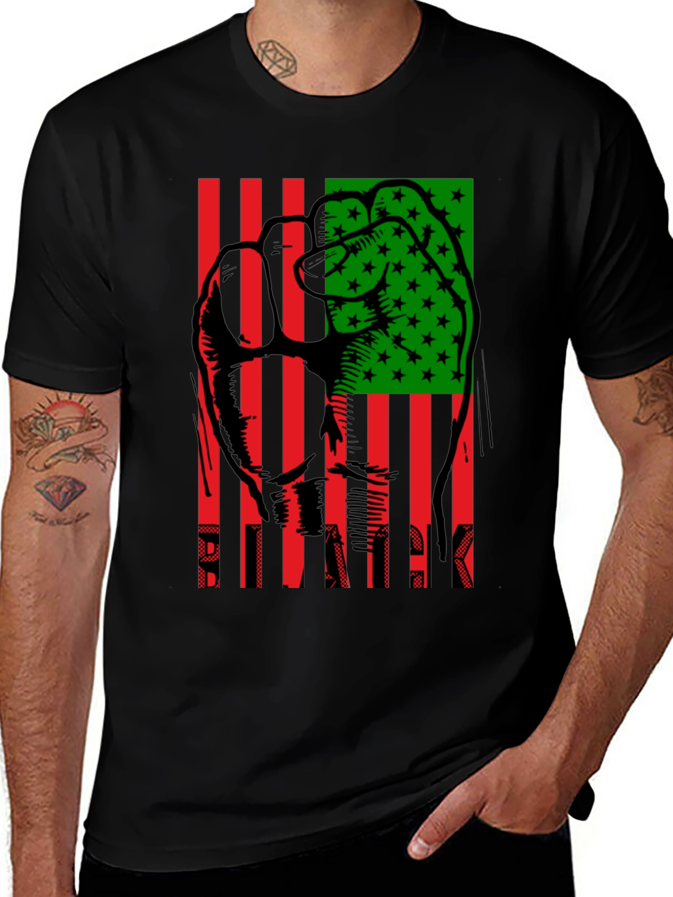 Black Power Fist T-Shirt - Pan-African Flag Colors