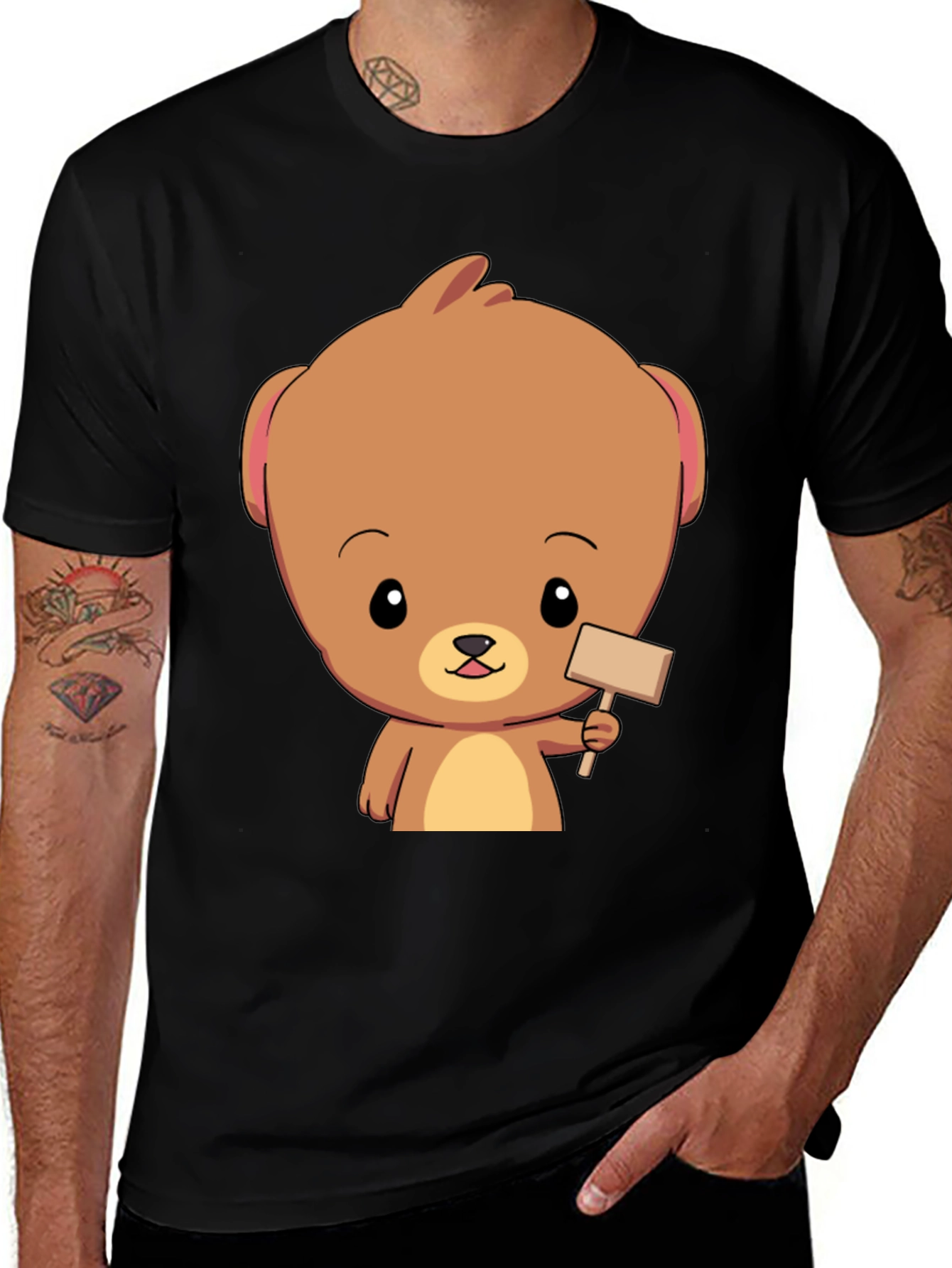 Variant 30 of Cute Cartoon Bear T-Shirt - Black