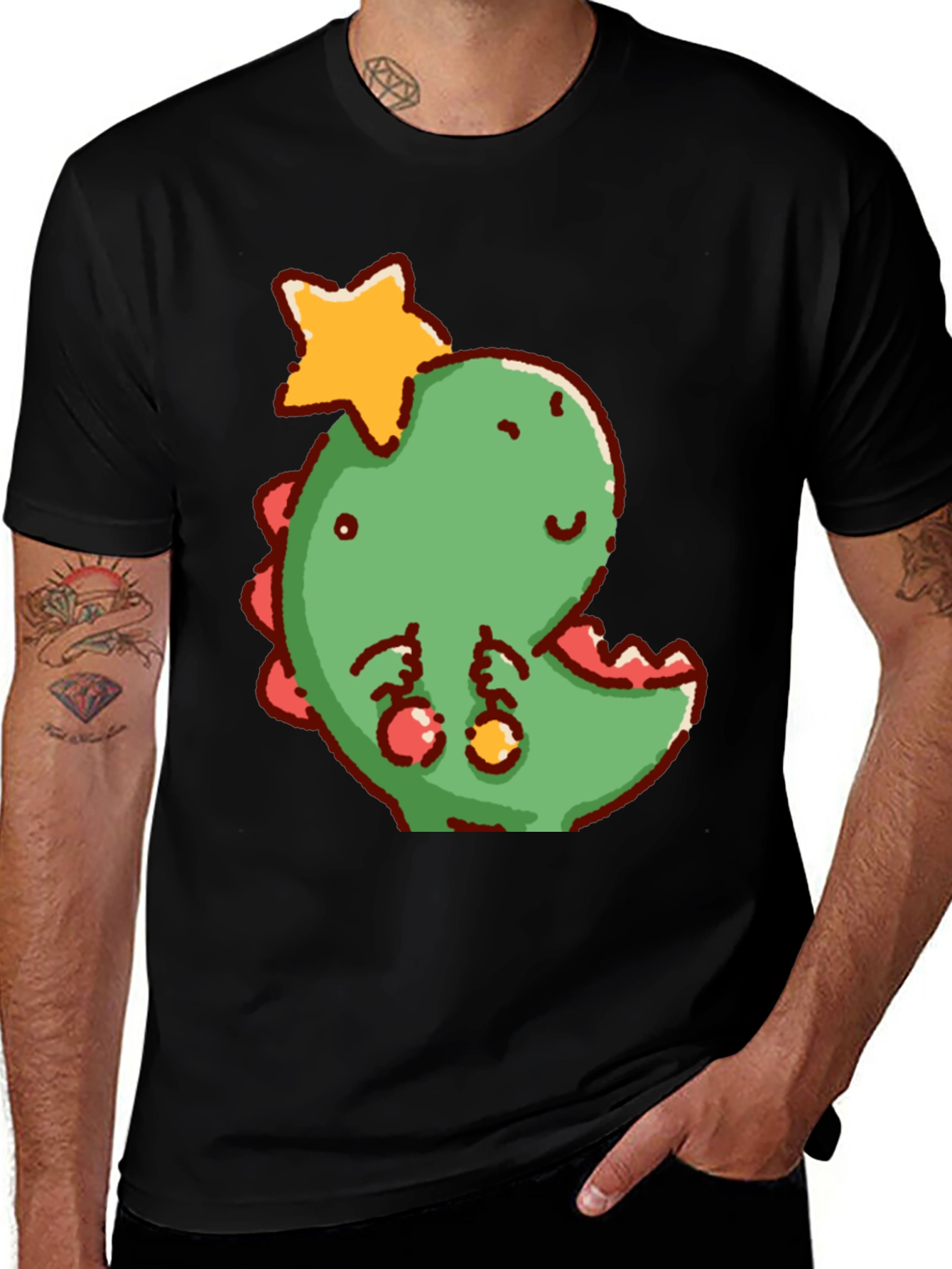 Variant 19 of Cute Dinosaur with Star Christmas T-Shirt