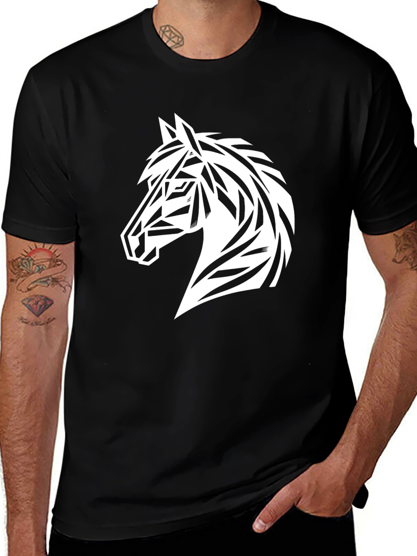 Variant 11 of Geometric Horse Graphic Tee - Black