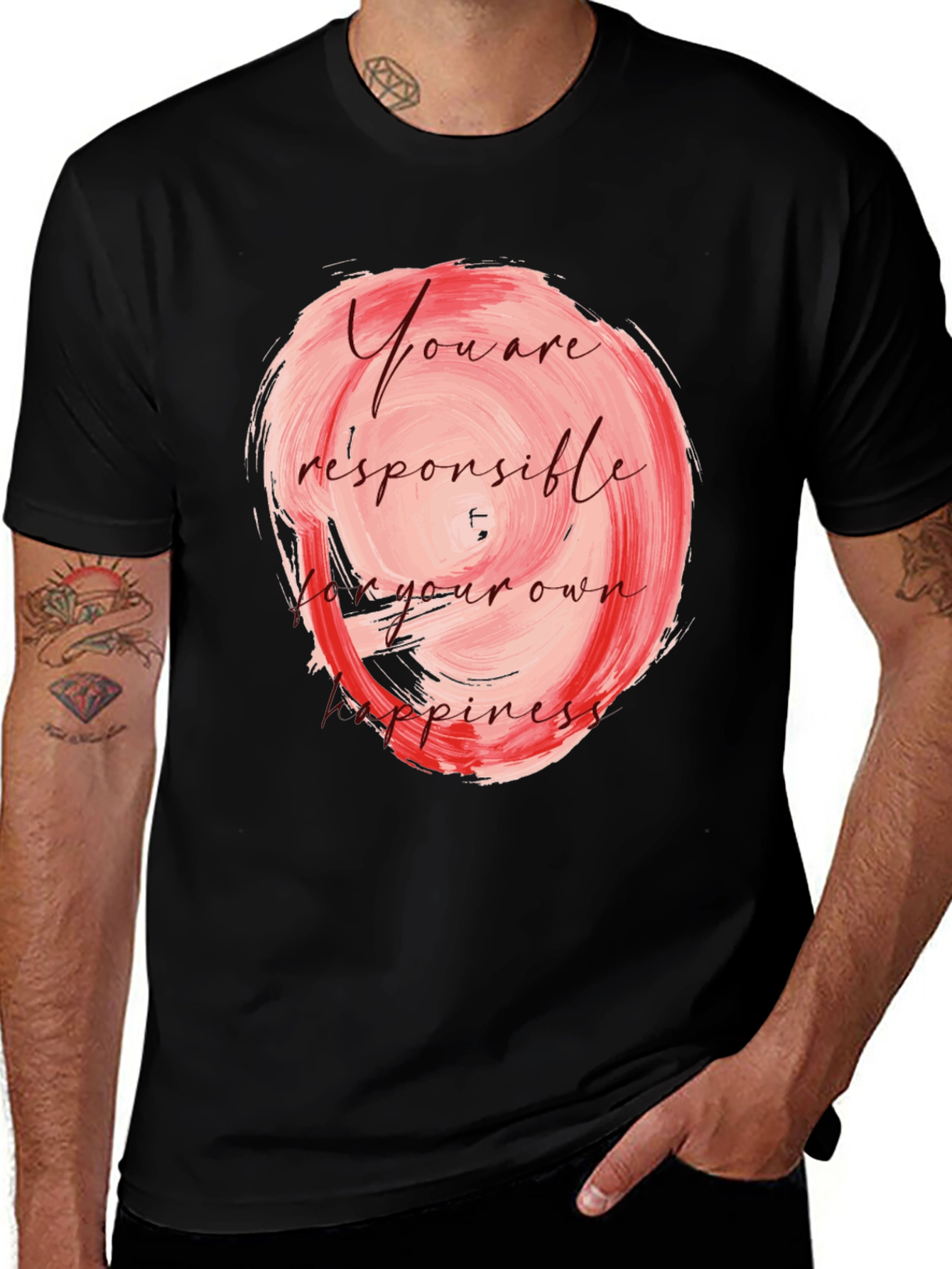 Variant 7 of Inspirational Black T-Shirt - 'Your Own Happiness'