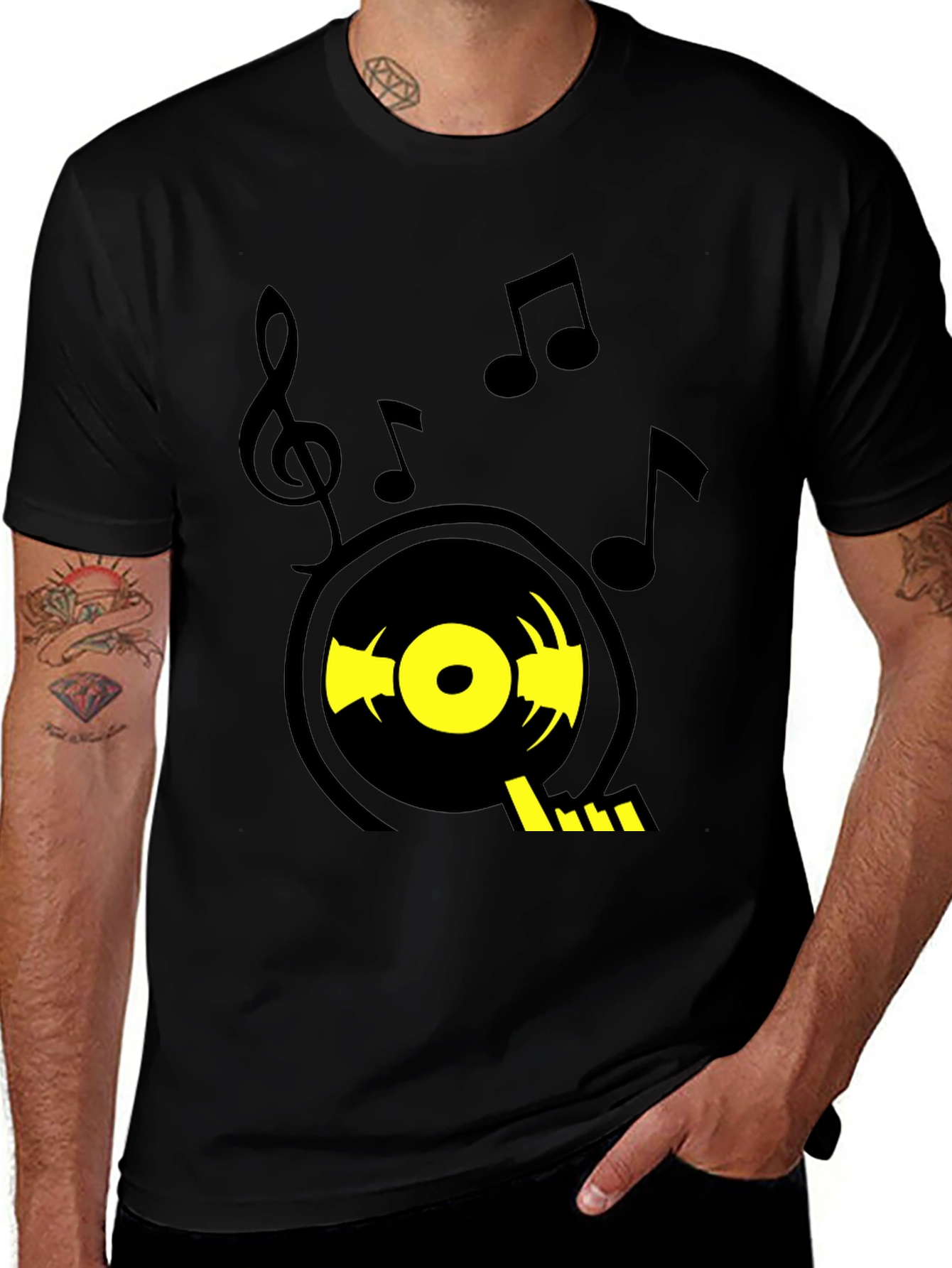 Variant 3 of Retro Vinyl Record Music Notes Black Graphic T-Shirt