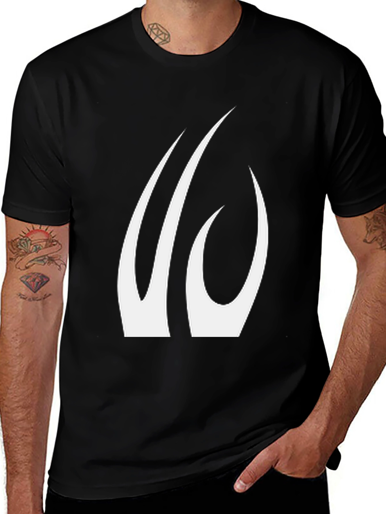 Variant 15 of Black T-Shirt with Abstract White Claw Design