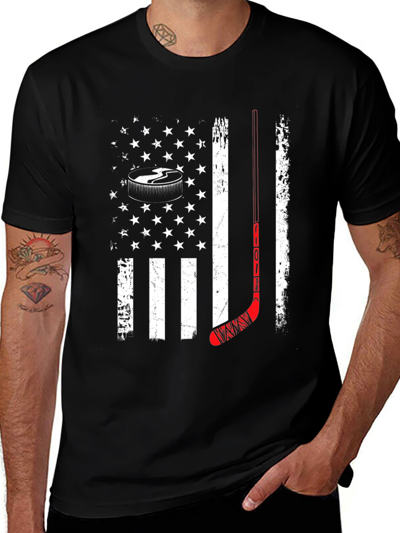 Variant 10 of Hockey American Flag Graphic T-Shirt