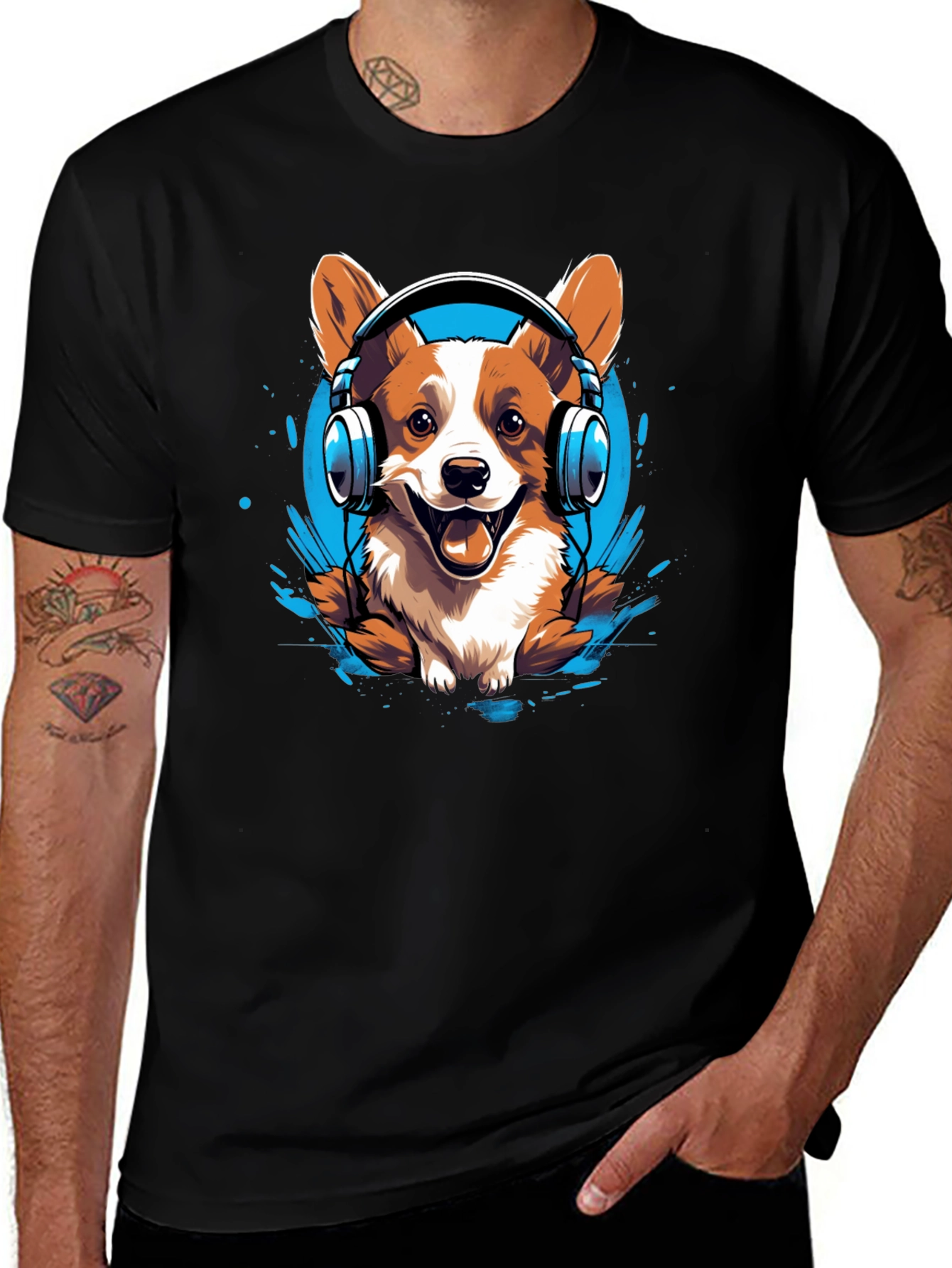 Variant 15 of Corgi Headphones Graphic Tee