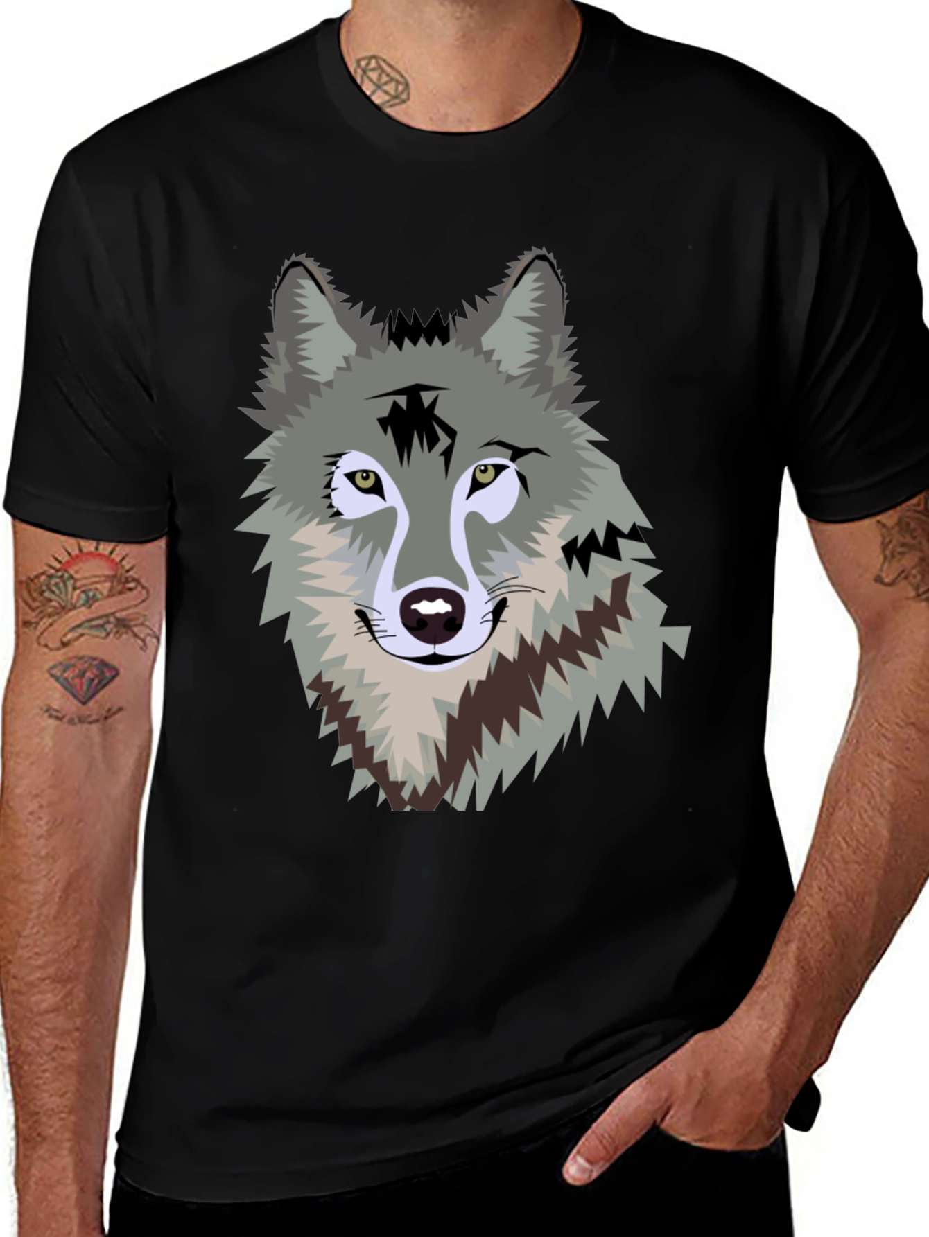 Variant 28 of Wolf Graphic Print Crew Neck T-Shirt