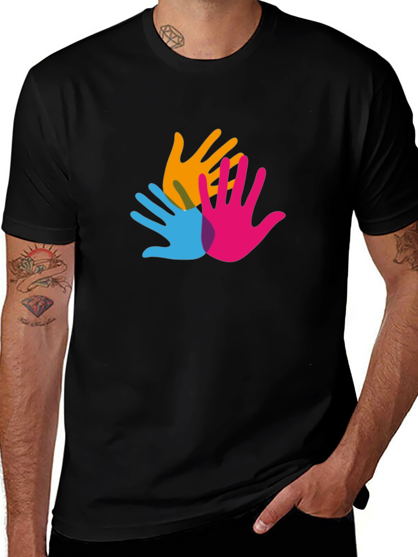 Variant 5 of Colorful Hands Graphic Black T-Shirt