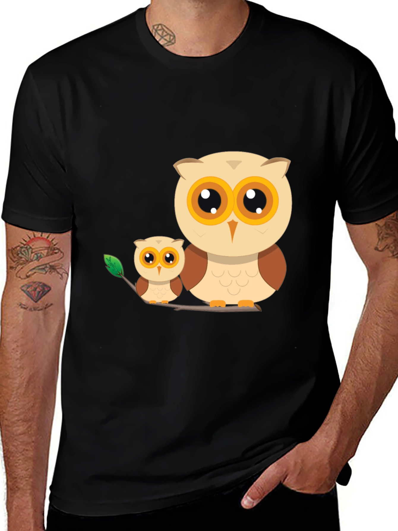 Variant 22 of Cute Owl Graphic Tee - Black