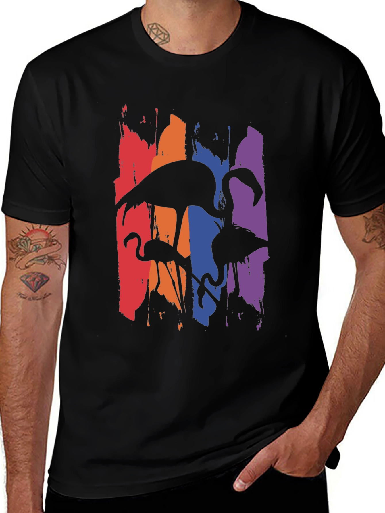 Flamingo Silhouette Graphic Tee - Men's Black T-Shirt