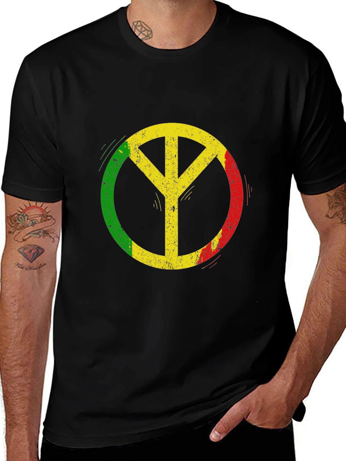 Variant 7 of Rasta Peace Sign Black T-Shirt