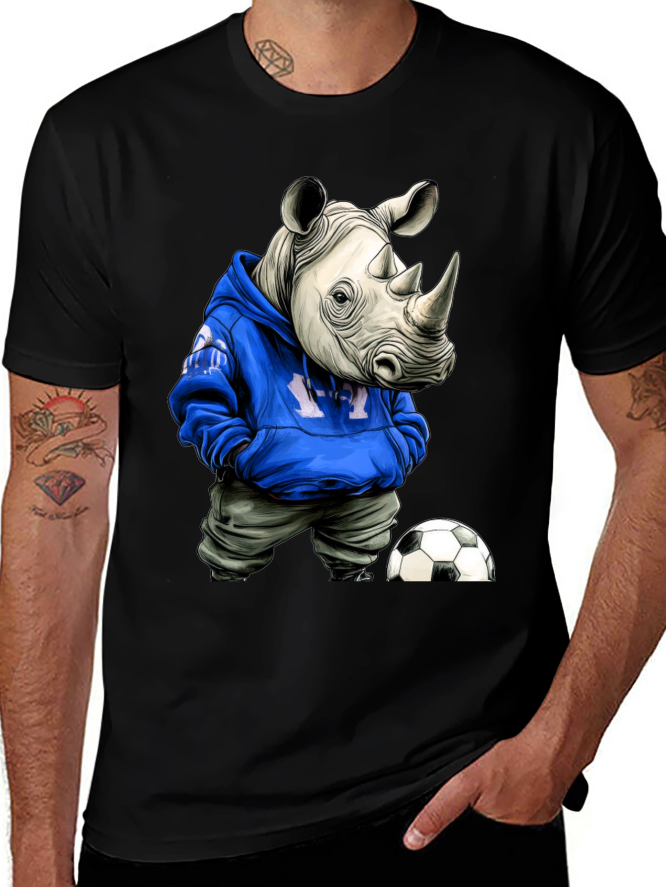 Variant 29 of Rhino Hoodie T-Shirt - Streetwear Soccer Style