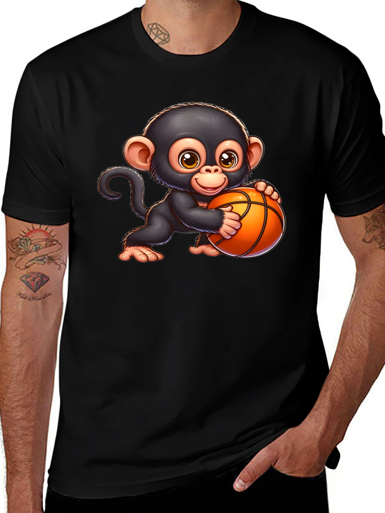 Variant 25 of Cartoon Monkey Basketball Graphic T-Shirt