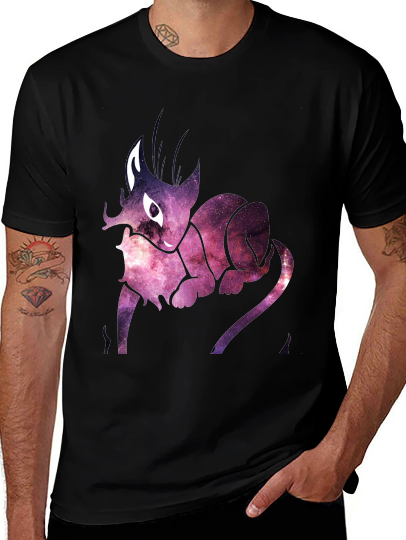 Variant 22 of Galaxy Cat Graphic Print Black T-Shirt