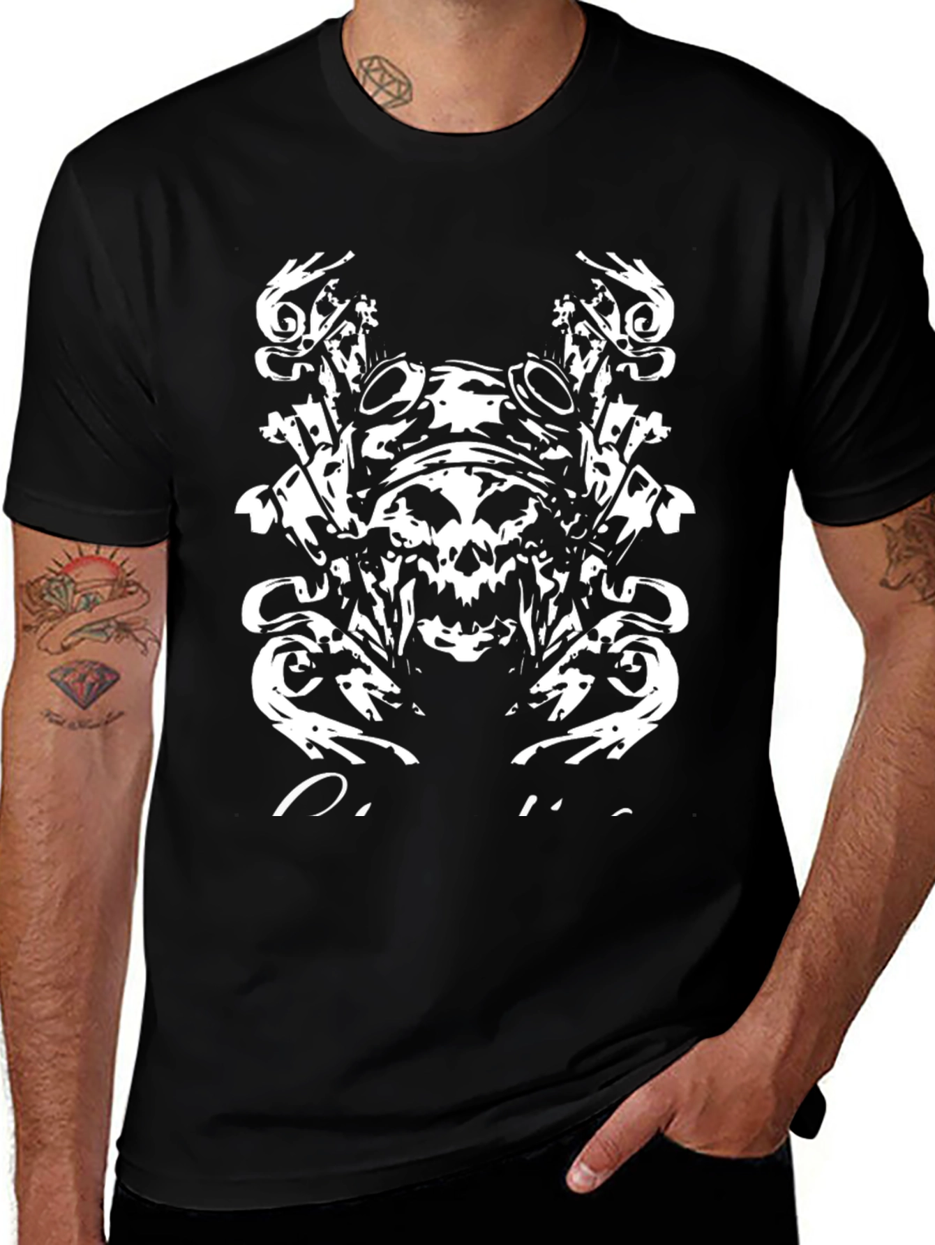 Variant 26 of Skull Graphic Tee - Black Cotton