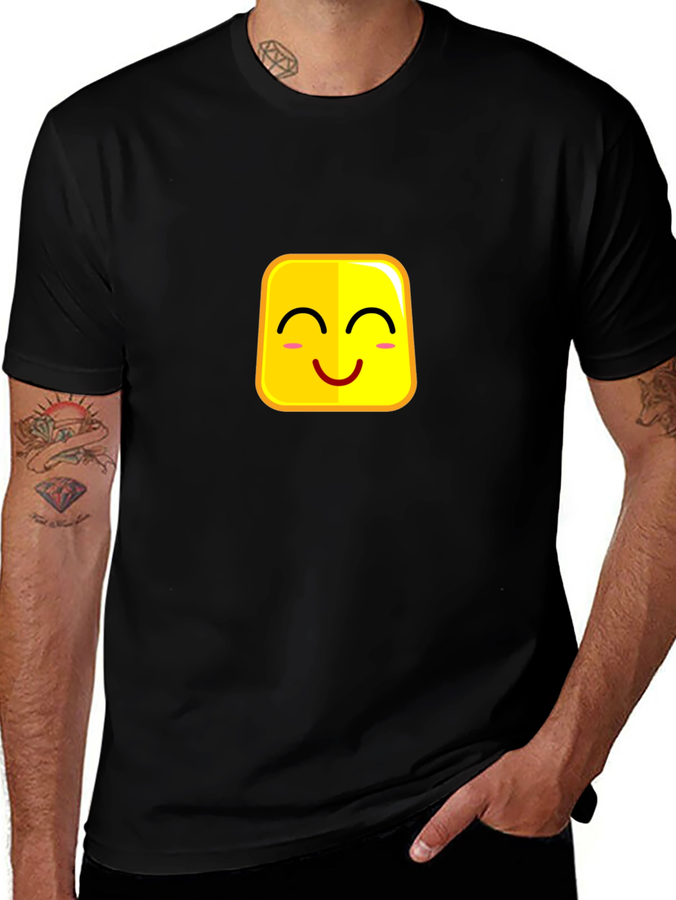Variant 17 of Happy Face Graphic Tee - Black Cotton Blend