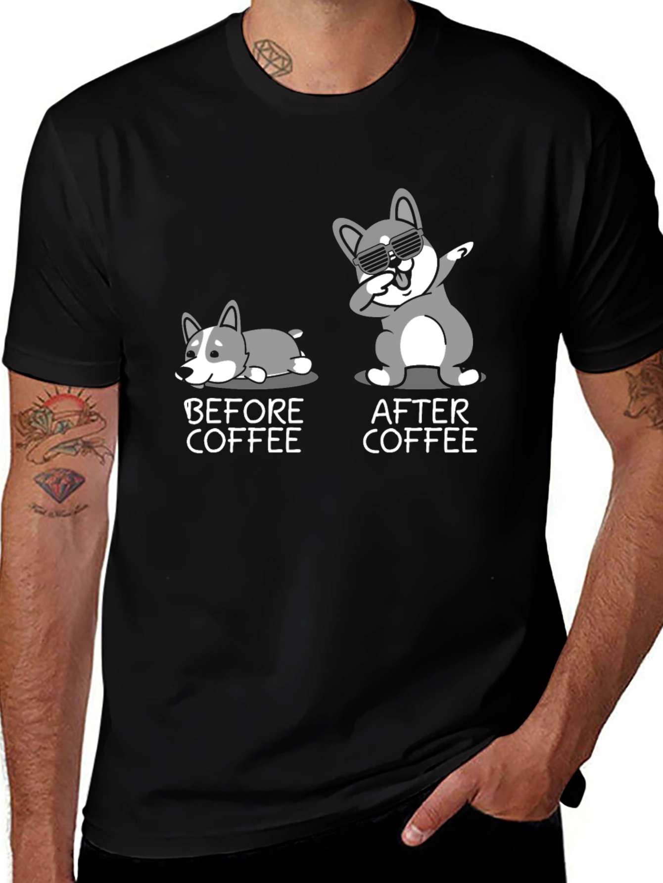 Variant 23 of Coffee Corgi T-Shirt: Before & After