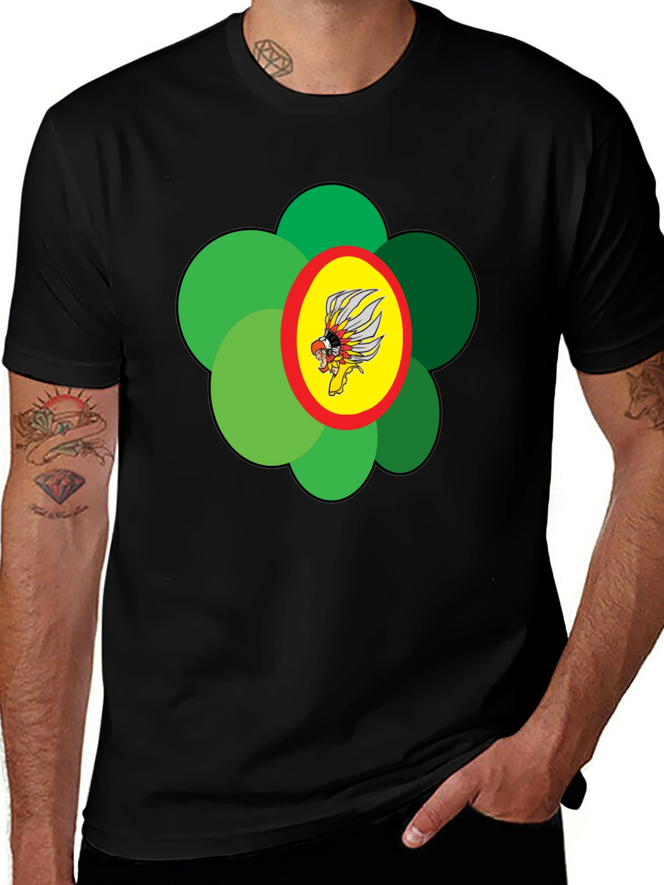 Variant 11 of Unique Graphic Tee - Green Flower, Bird Design