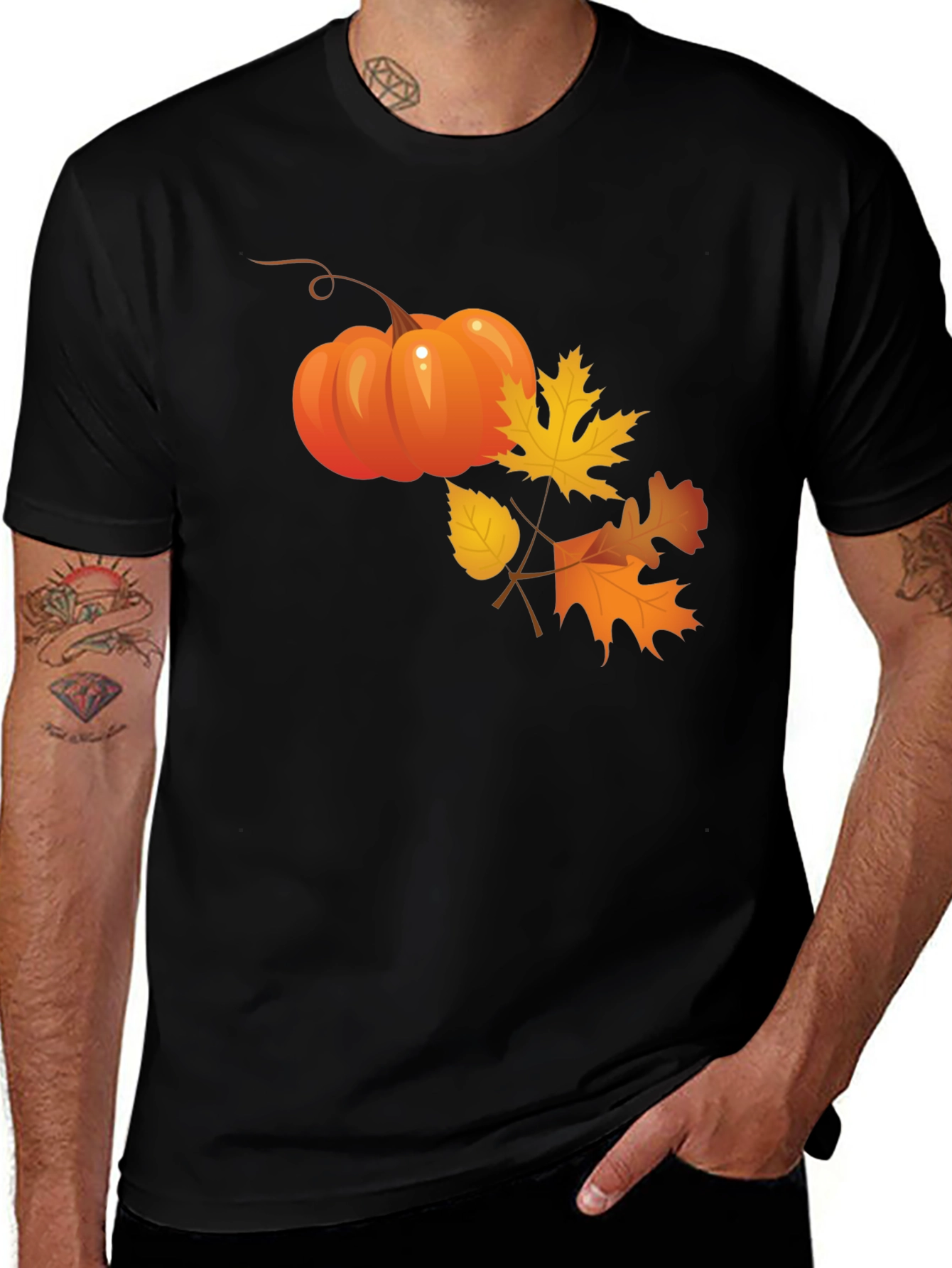 Variant 22 of Autumn Pumpkin & Leaves Graphic Tee