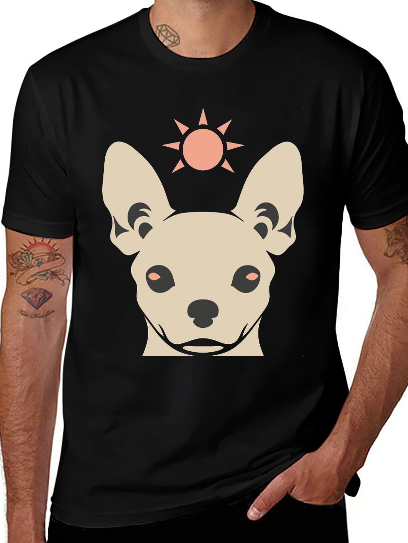 Chihuahua & Sun Graphic Tee - Unisex Black T-Shirt