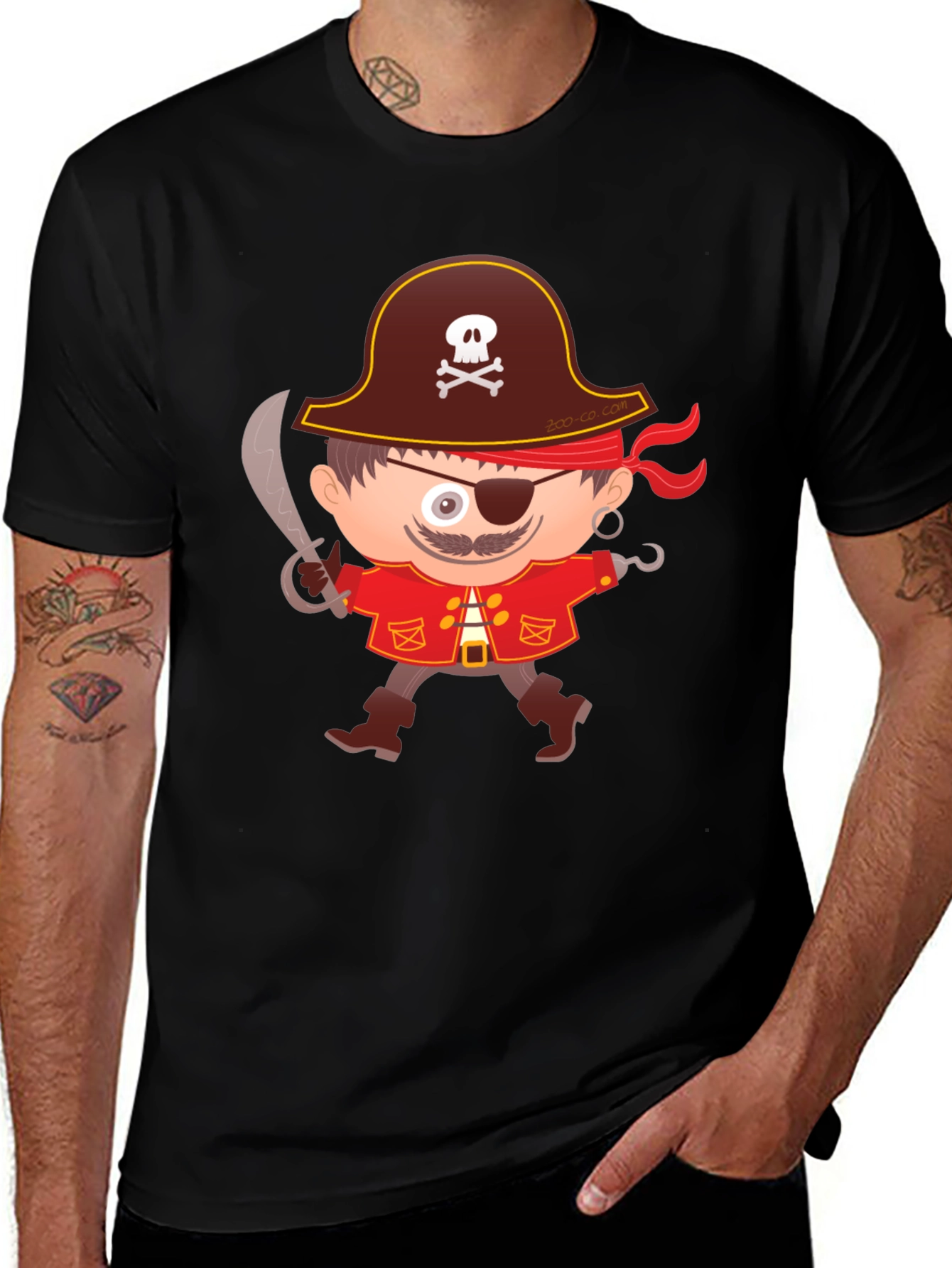 Variant 20 of Pirate Cartoon Graphic Black T-Shirt