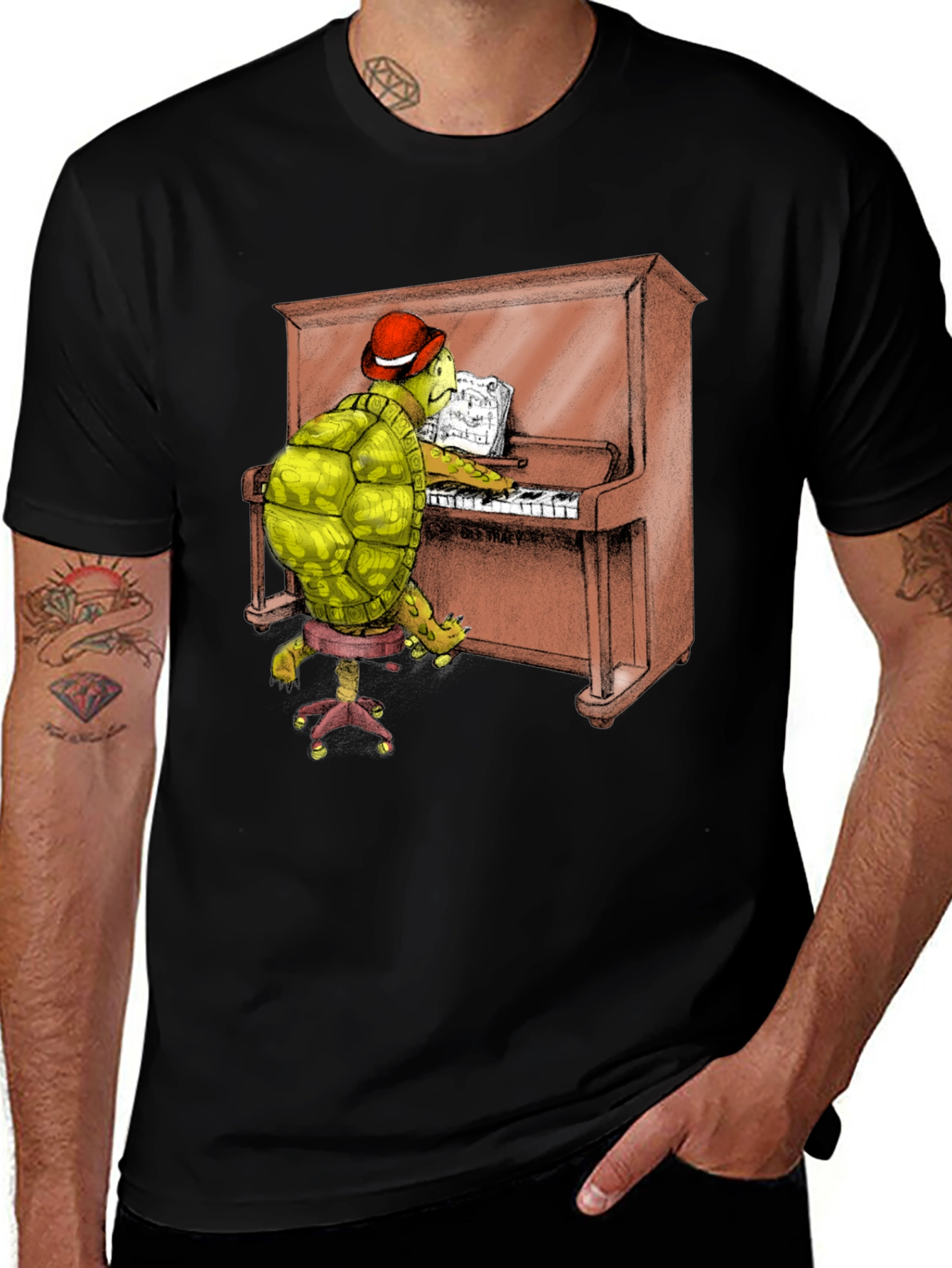 Variant 10 of Turtle Pianist Graphic Tee - Novelty T-Shirt