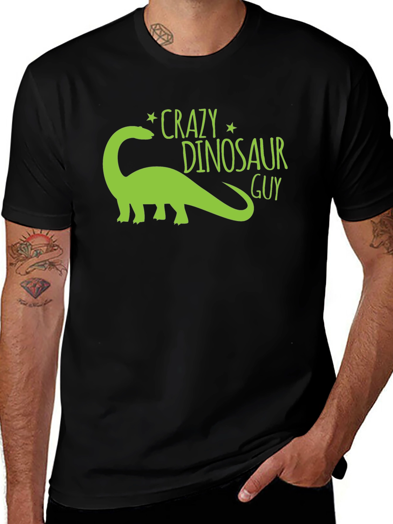 Variant 14 of Crazy Dinosaur Guy Black Graphic Tee