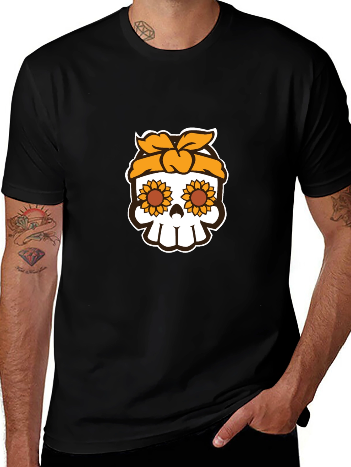 Variant 5 of Sunflower Skull Graphic Tee - Stylish Unisex T-Shirt