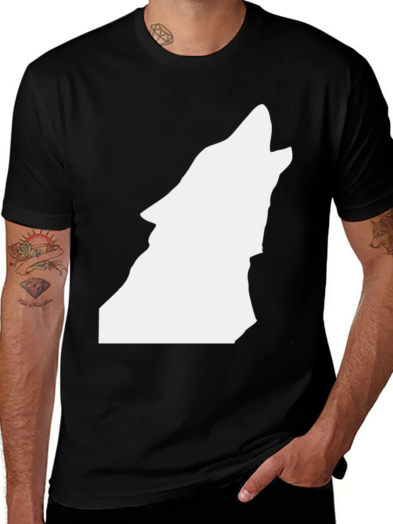 Variant 4 of Wolf Silhouette Graphic Black T-Shirt