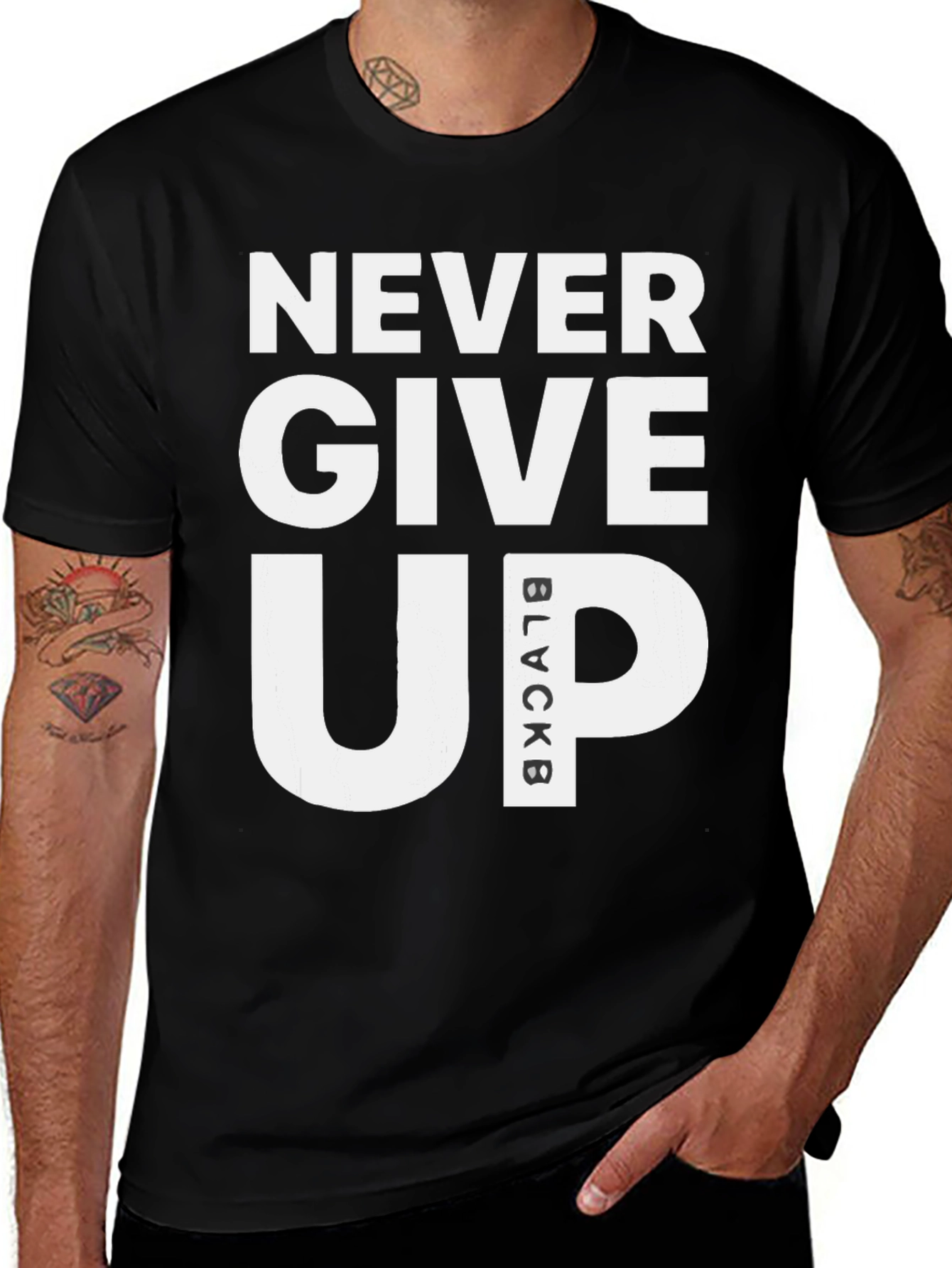 Variant 3 of Never Give Up Black T-Shirt Motivational Graphic Tee