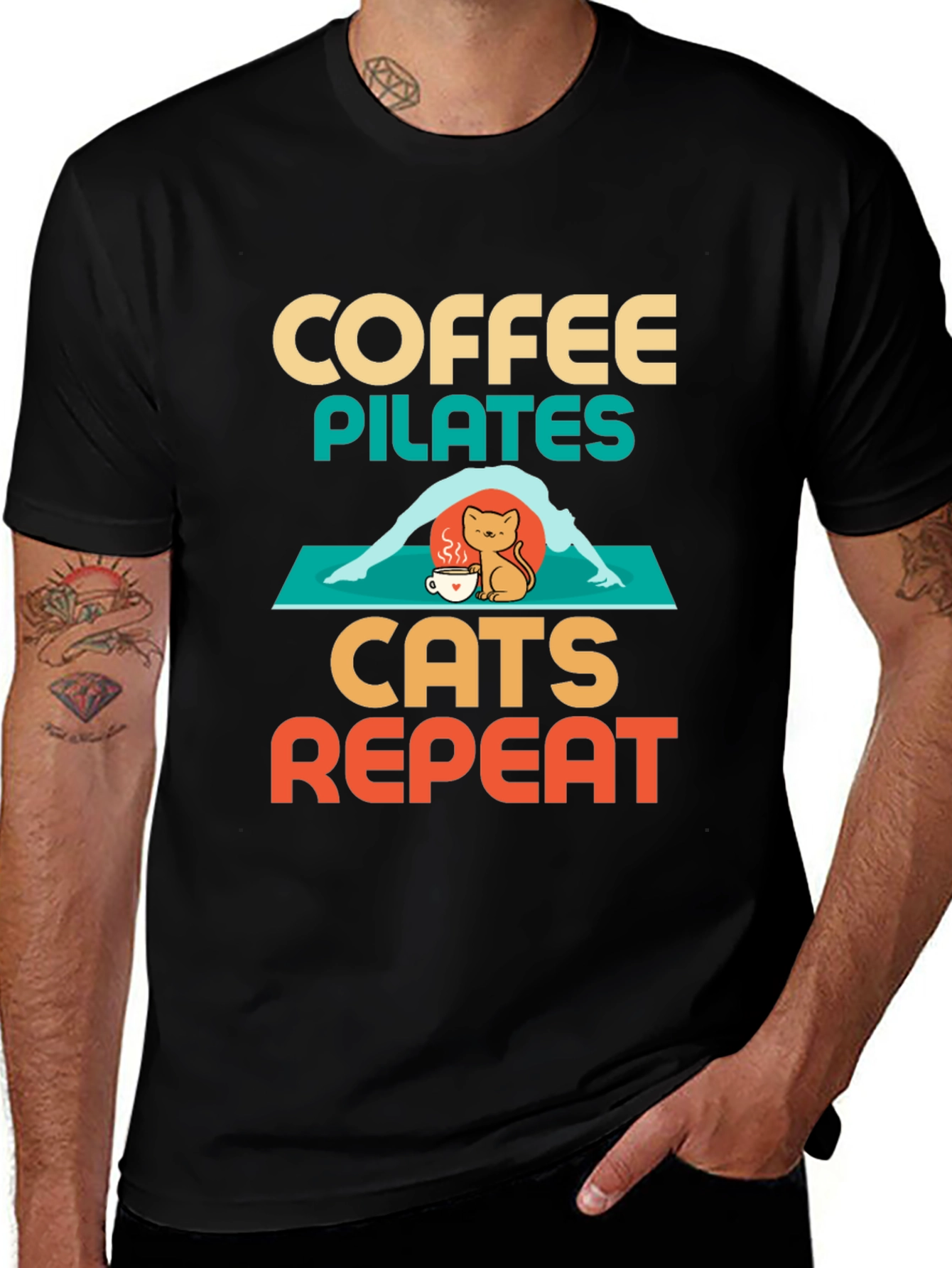 Variant 9 of Coffee, Pilates, Cats, Repeat T-Shirt