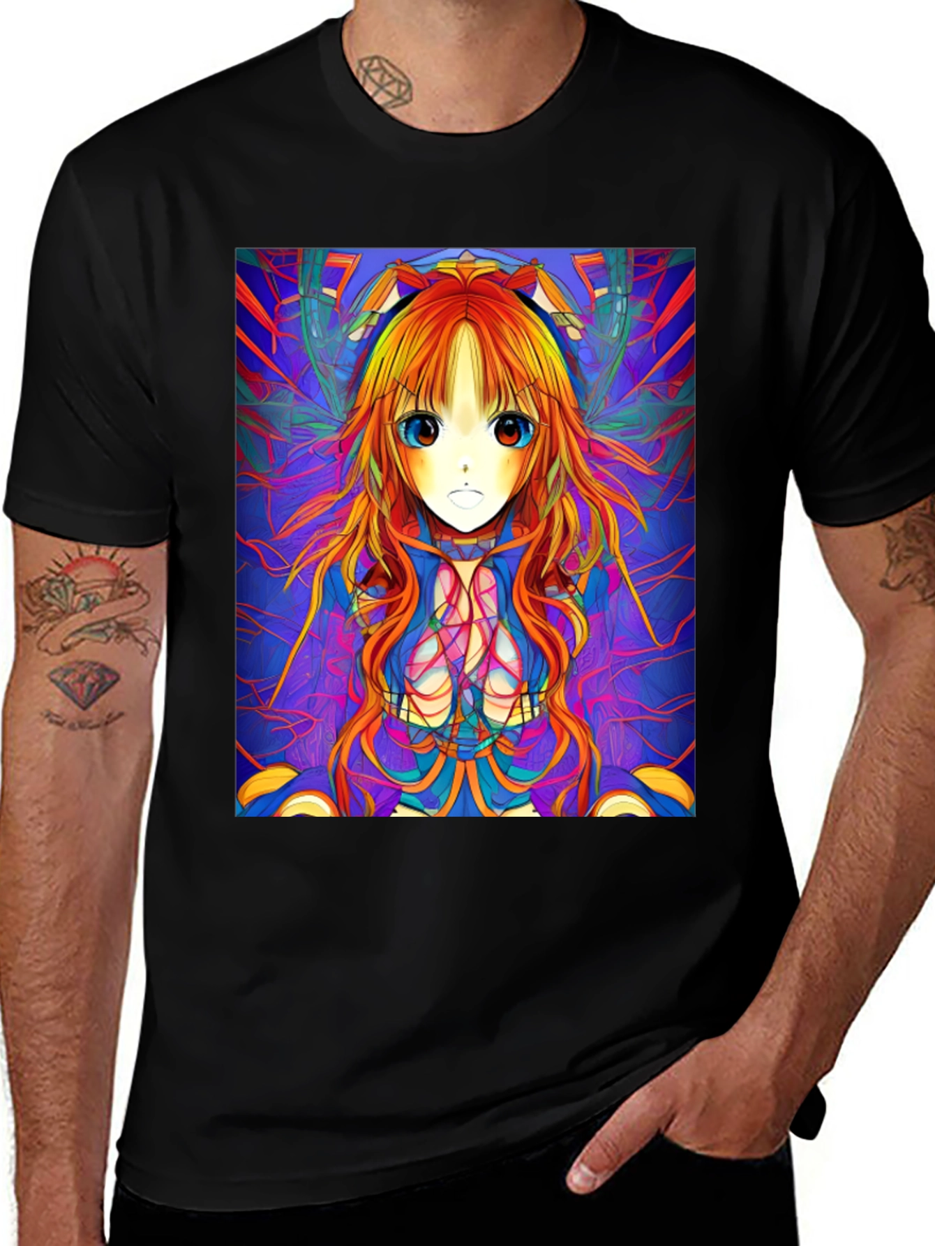 Variant 27 of Anime Girl Graphic Print Black T-Shirt