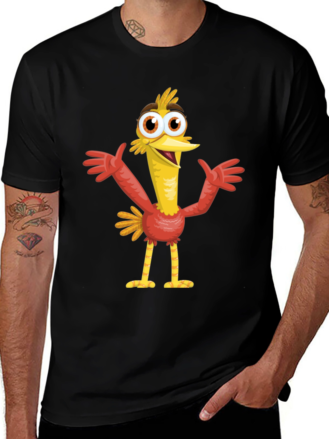 Variant 16 of Cartoon Bird Graphic Black T-Shirt