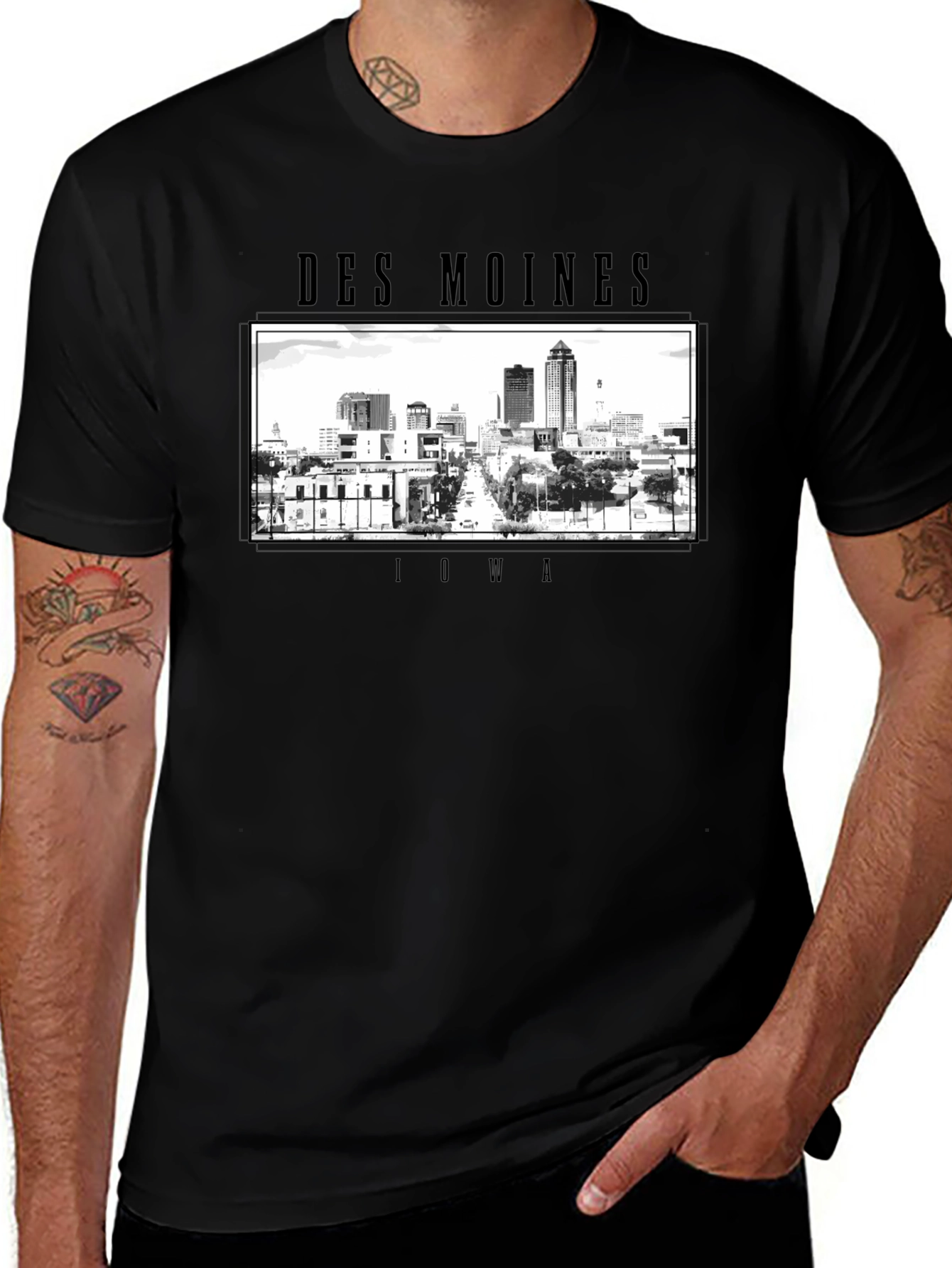 Des Moines Iowa Skyline Graphic T-Shirt
